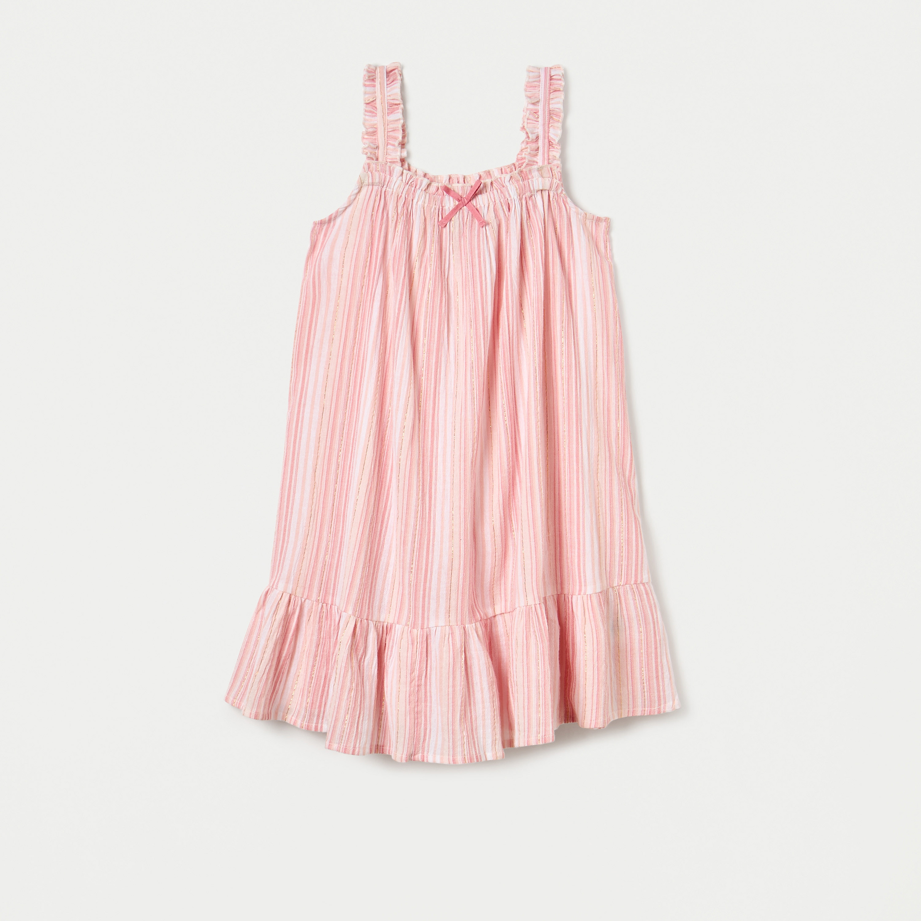 Juniors Striped Sleeveless Night Dress with Bow Applique-girls-clothing-nightwear-image-1