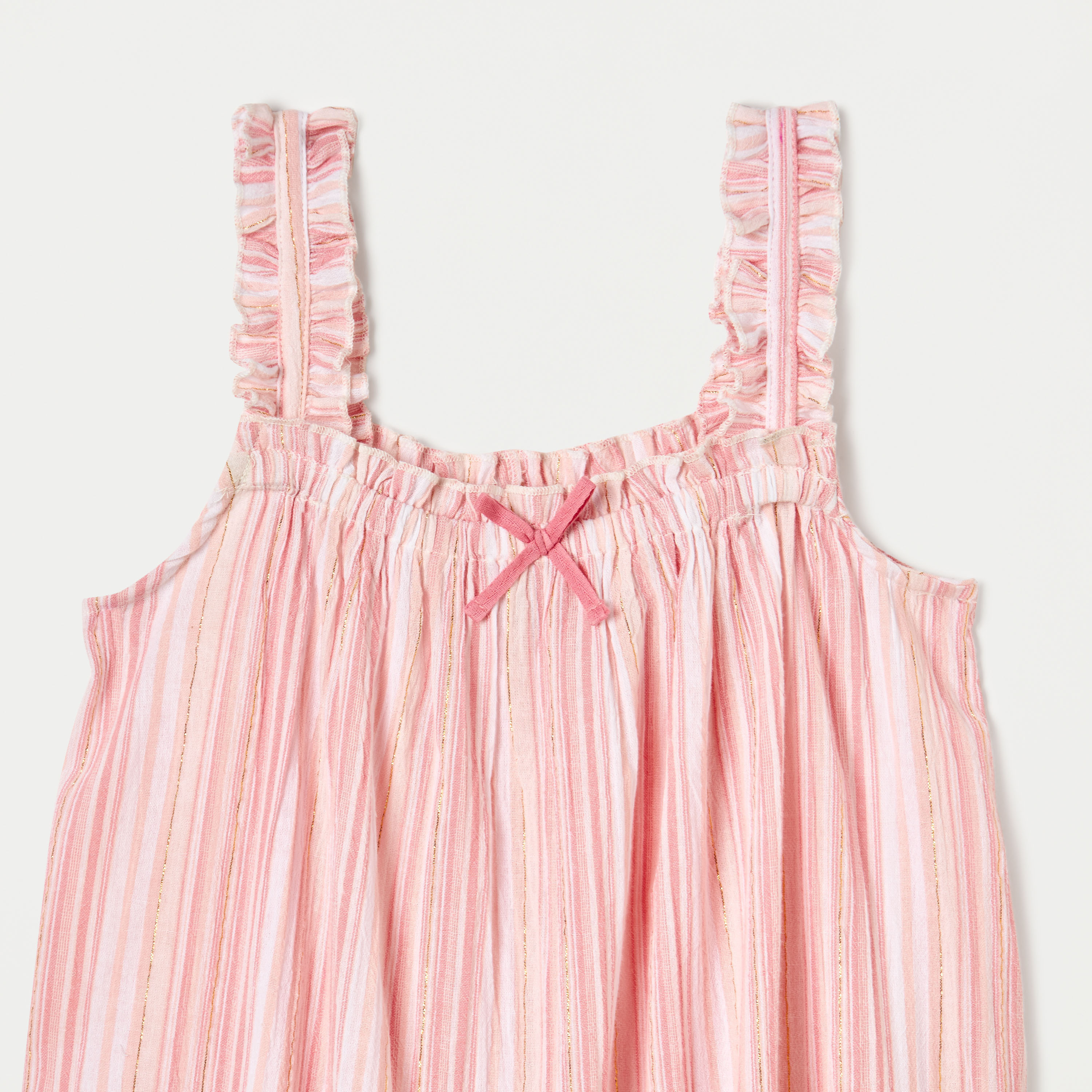 Juniors Striped Sleeveless Night Dress with Bow Applique-girls-clothing-nightwear-image-2