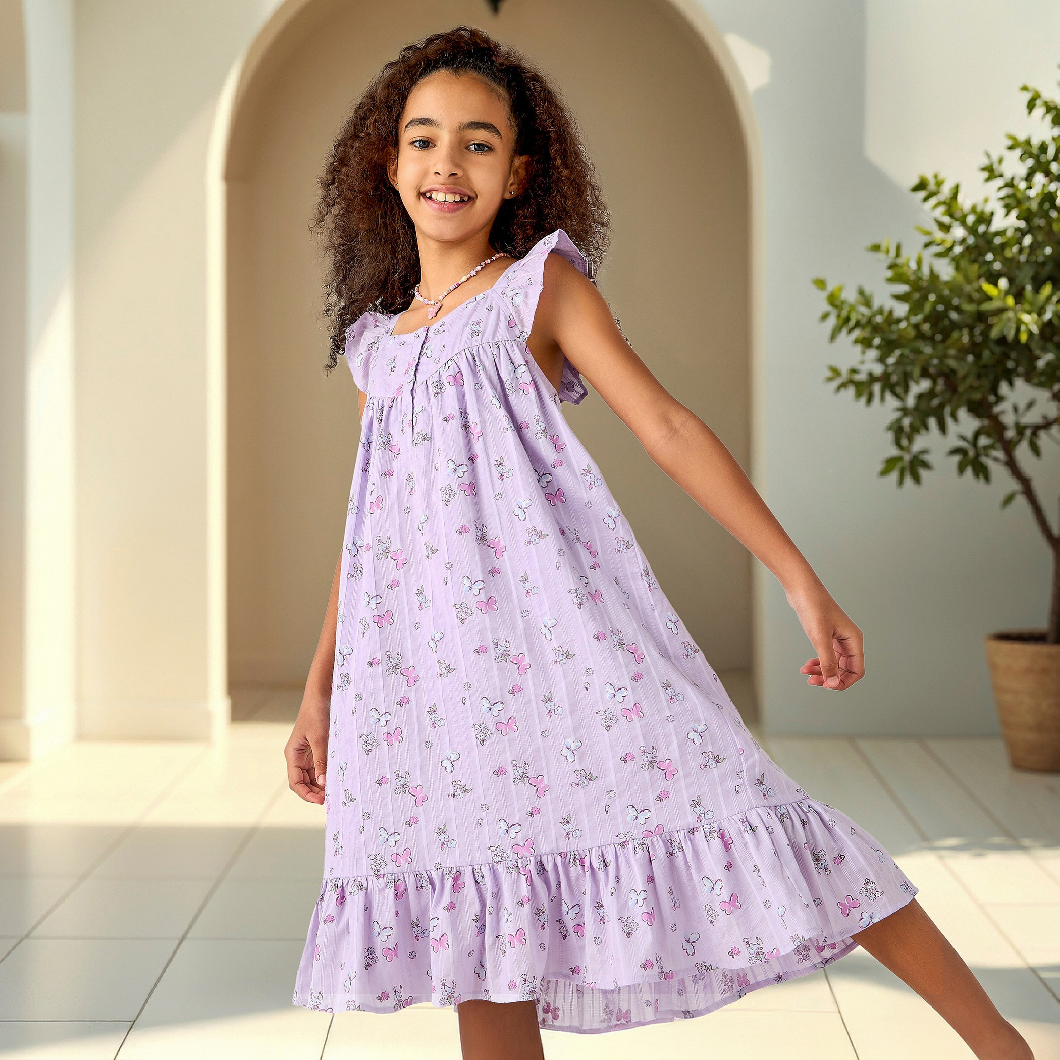 Juniors Floral Print Sleeveless Night Dress-girls-clothing-nightwear-image-1