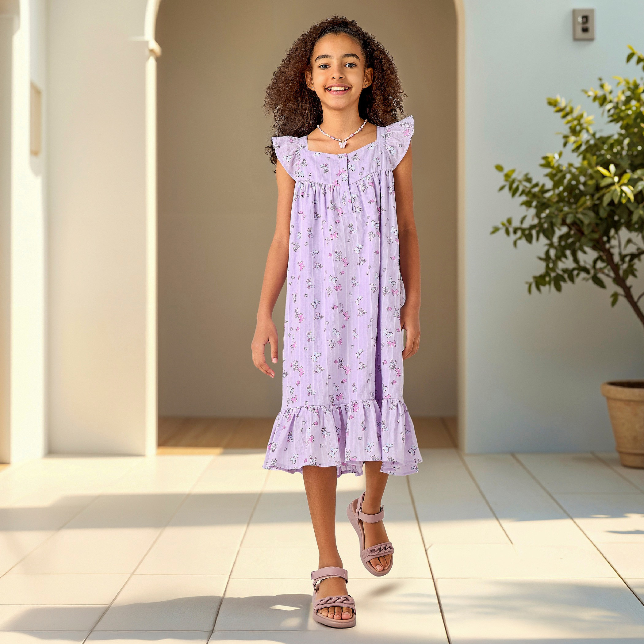Juniors Floral Print Sleeveless Night Dress-girls-clothing-nightwear-image-2
