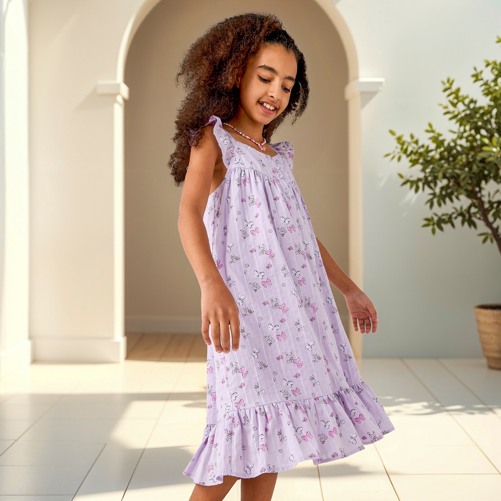 Juniors Floral Print Sleeveless Night Dress-girls-clothing-nightwear-image-6