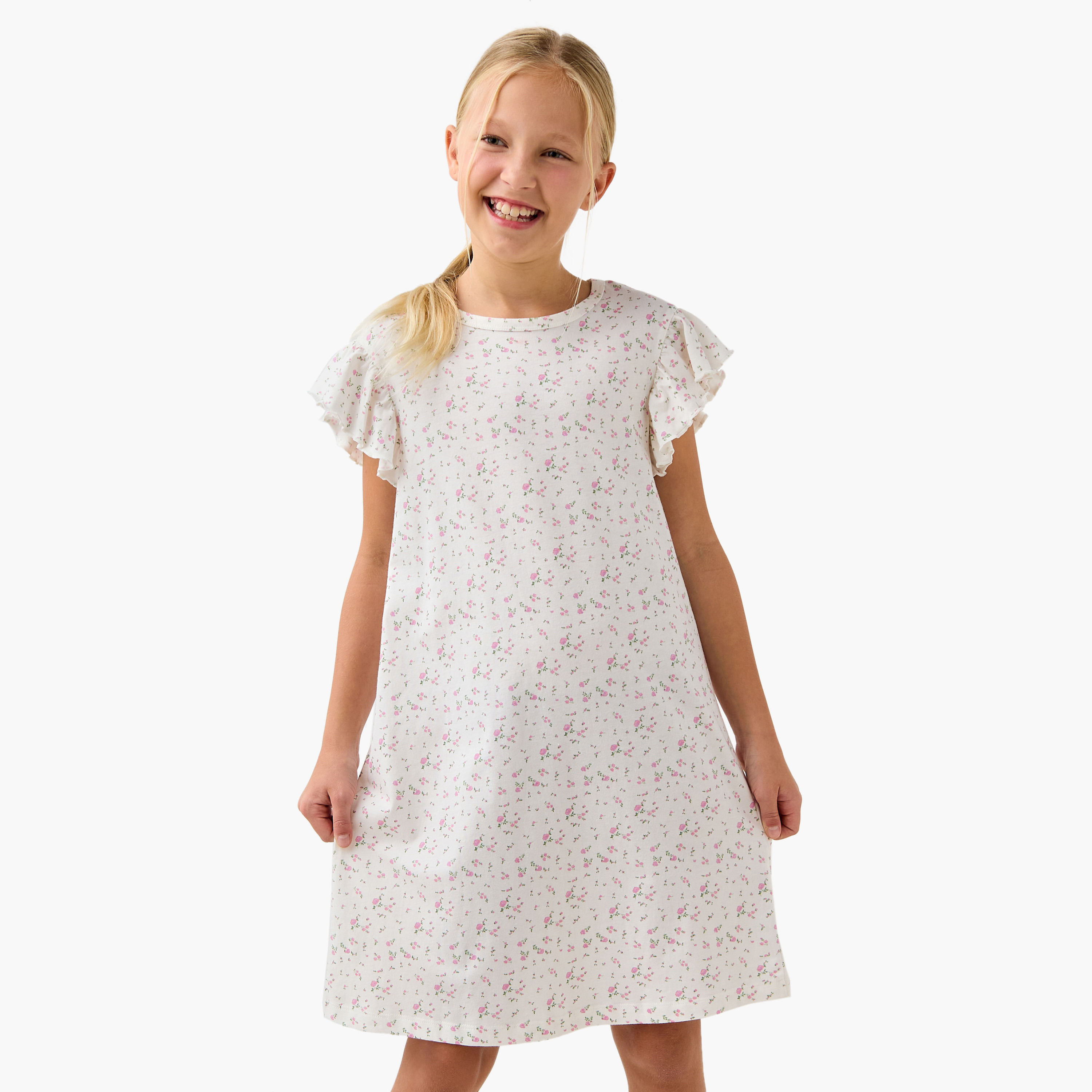 فستان نوم بأكمام بكشكش وطبعات من جونيورز - مجموعة من قطعتين-girls-clothing-nightwear-image-3