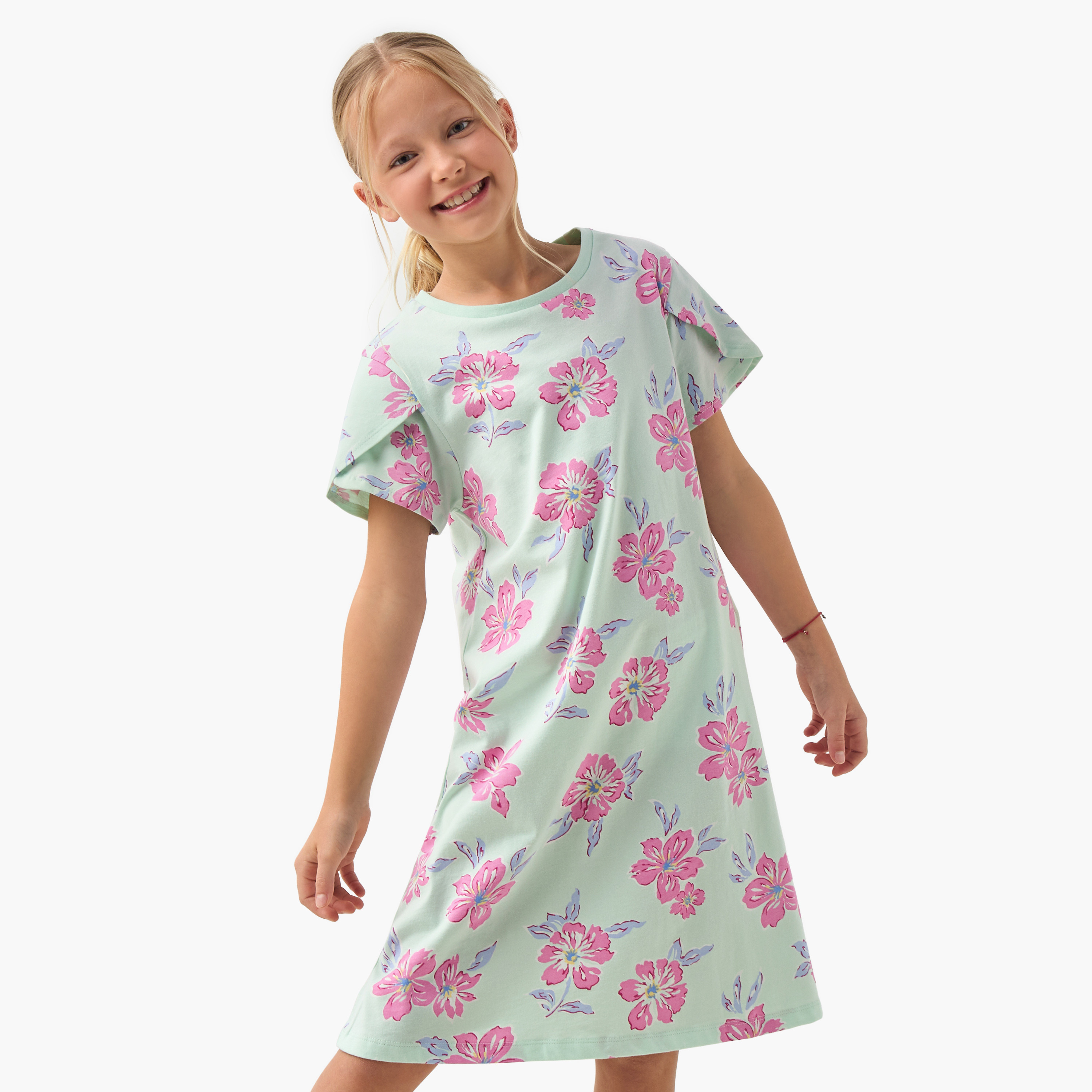 فستان نوم بياقة مستديرة وأكمام قصيرة وطبعات من جونيورز - طقم من قطعتين-girls-clothing-nightwear-image-6