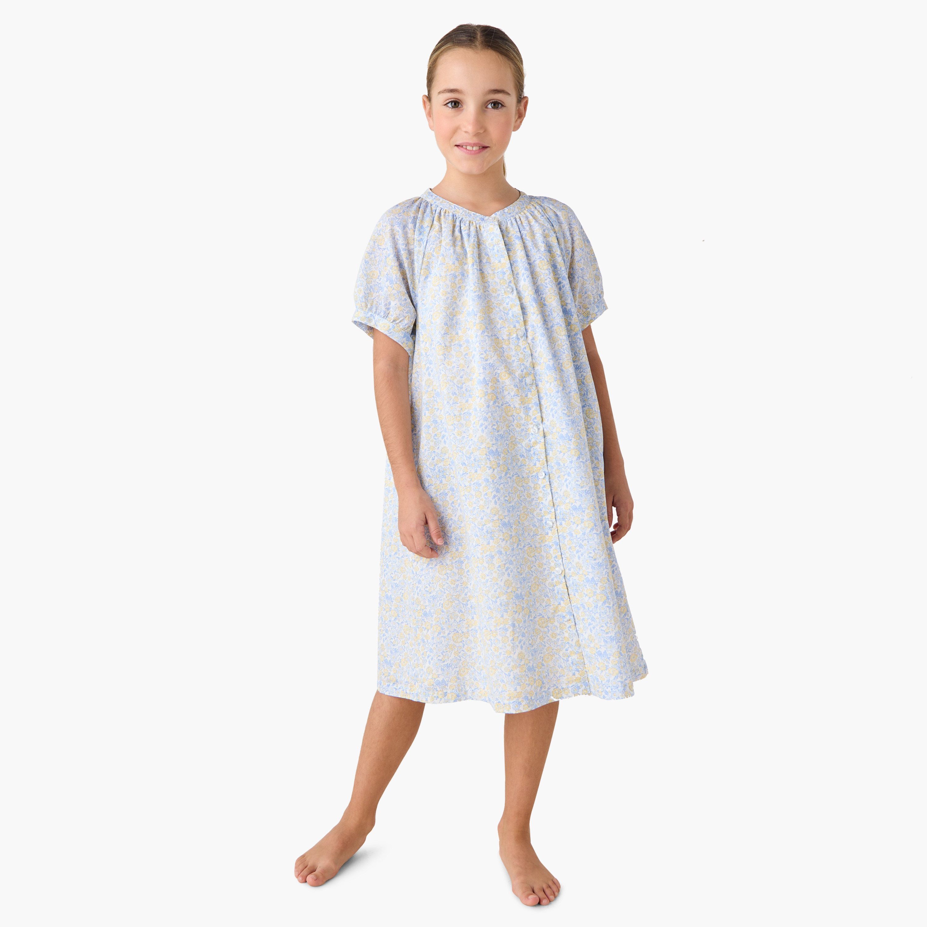 Juniors Floral Print Night Dress with V-neck and Short Sleeves-girls-clothing-nightwear-image-2
