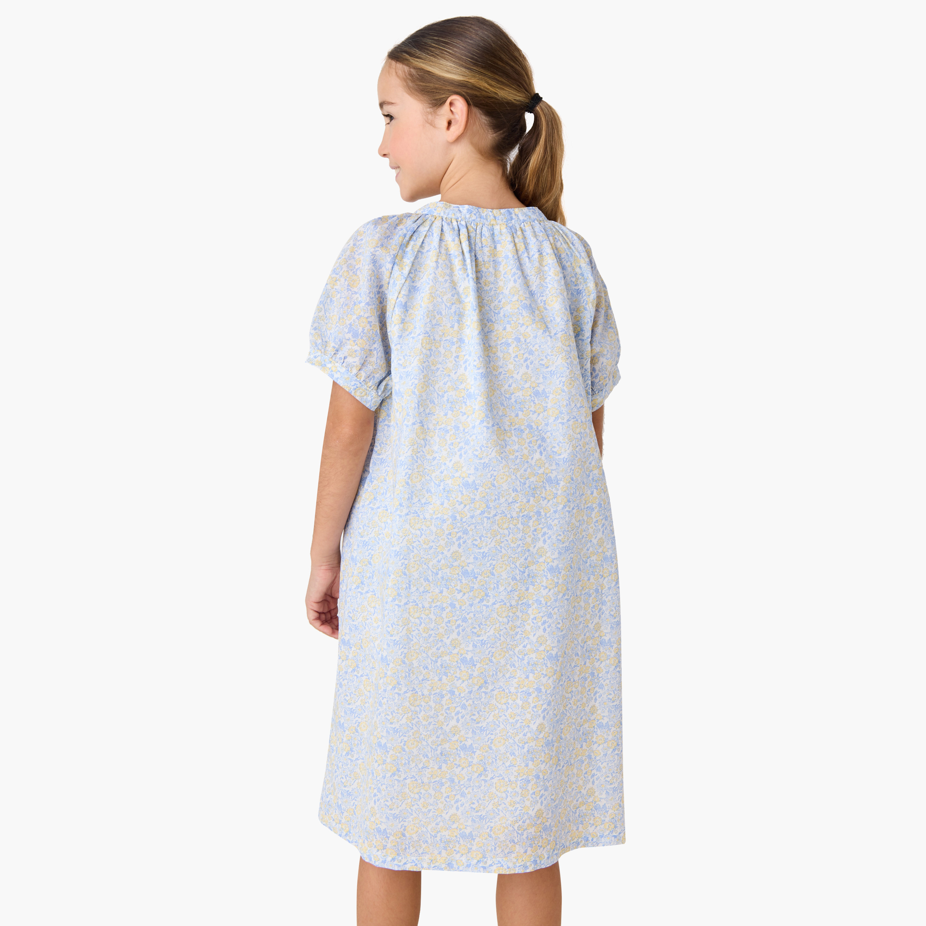 Juniors Floral Print Night Dress with V-neck and Short Sleeves-girls-clothing-nightwear-image-3