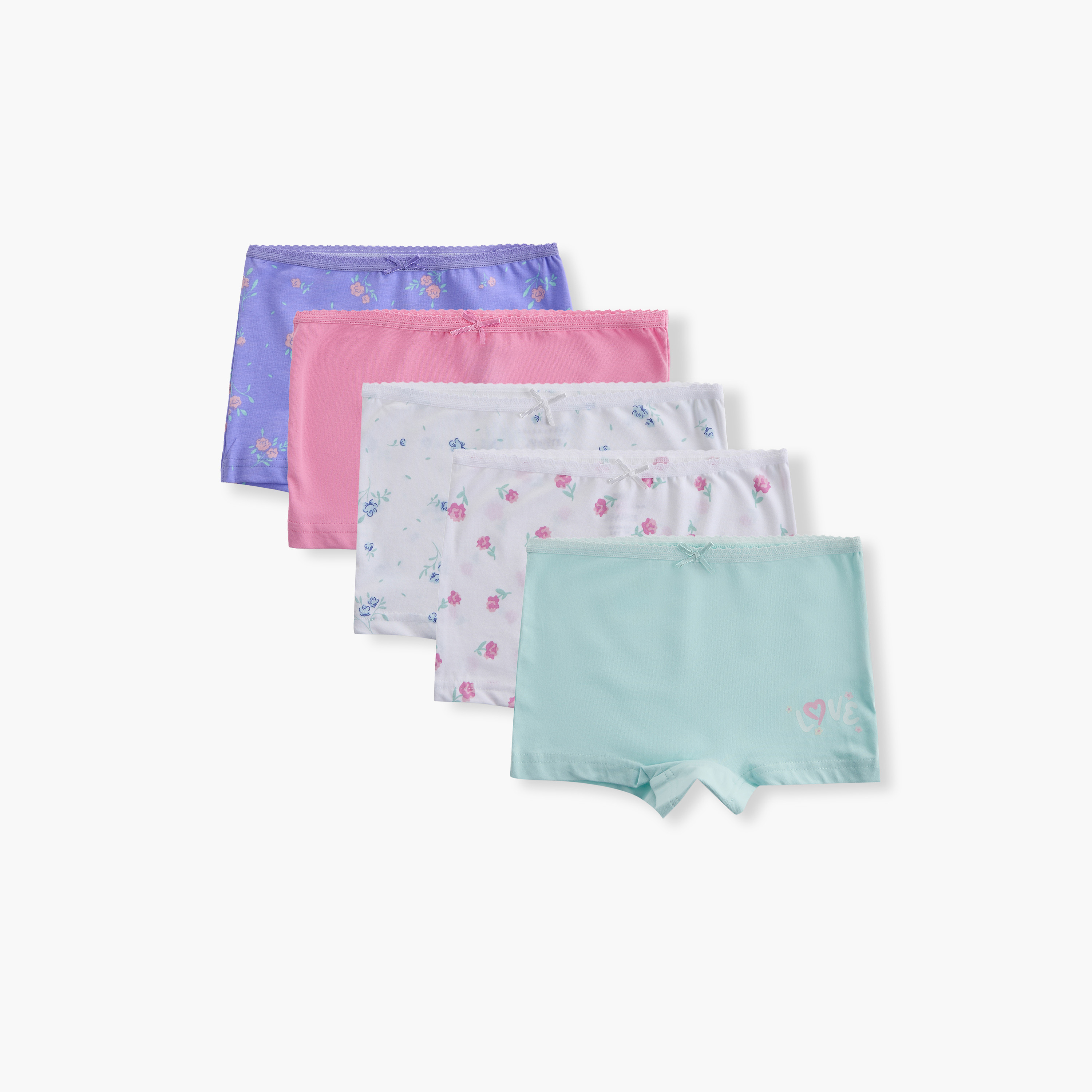 Juniors Printed Boxers with Lace Trim - Set of 5-girls-clothing-innerwear-panties-image-1
