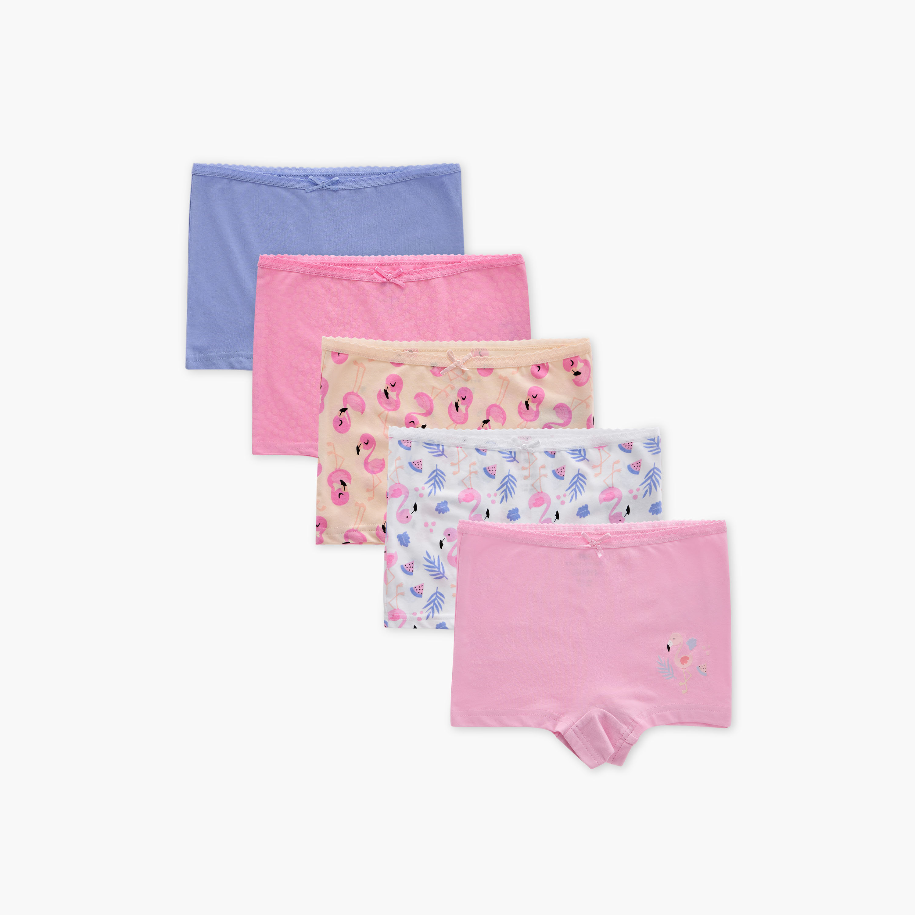 Juniors Printed Boxer Briefs with Elasticated Waistband - Set of 5-girls-clothing-innerwear-panties-image-1