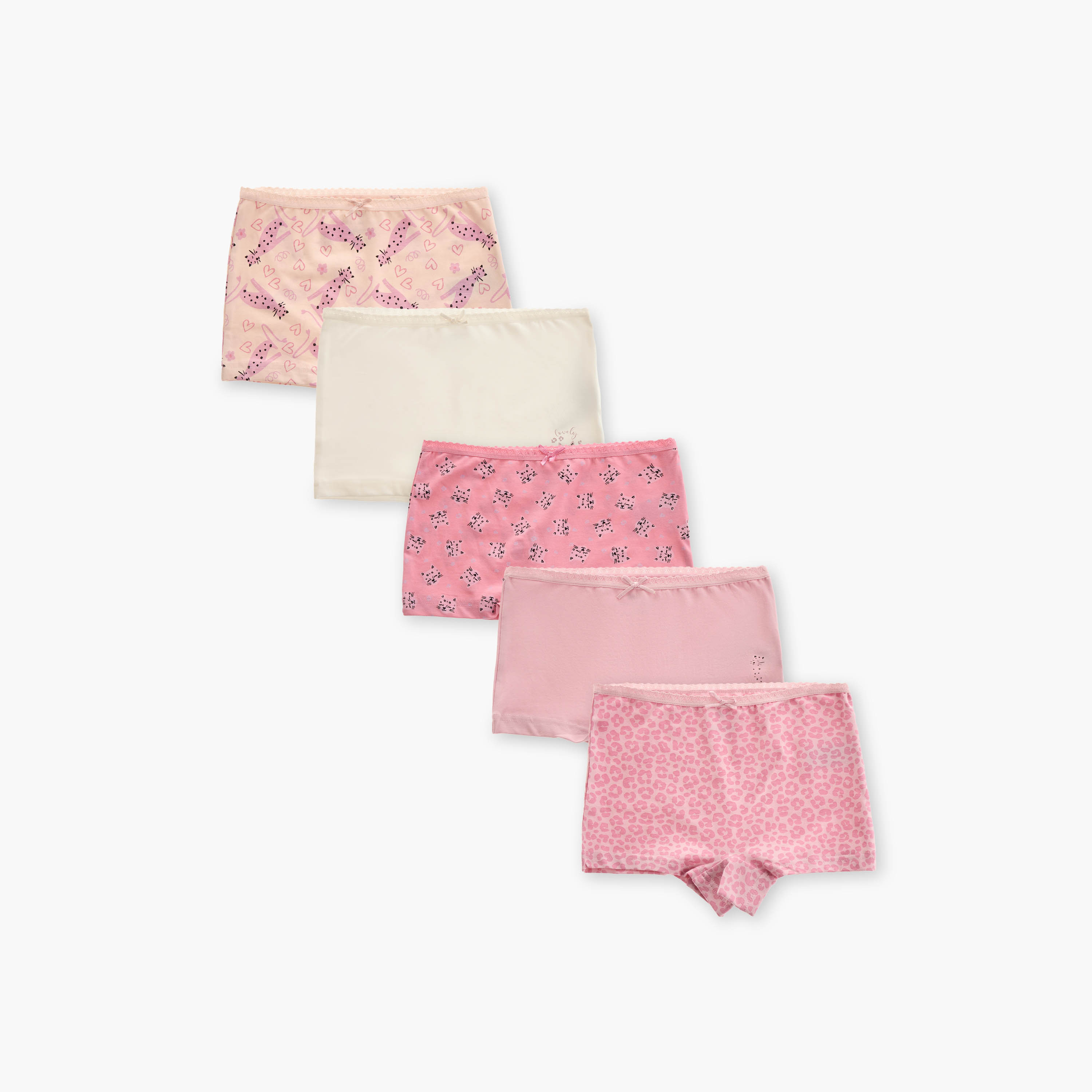 Juniors Printed Boxer Briefs with Bow Detail - Set of 5-girls-clothing-innerwear-panties-image-1