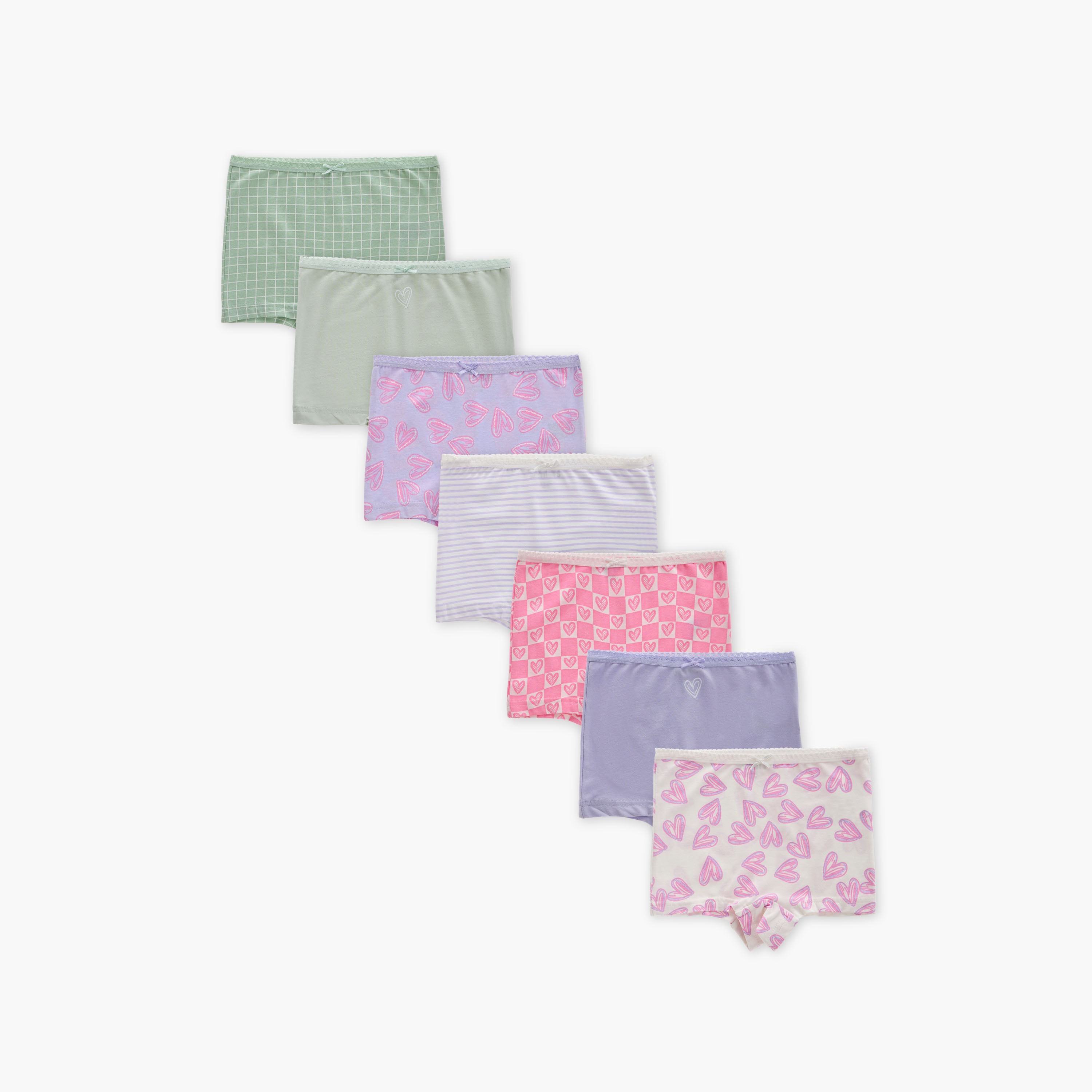 Juniors Assorted Boxer Briefs with Elasticated Waistband and Bow Detail - Set of 7-girls-clothing-innerwear-panties-image-1