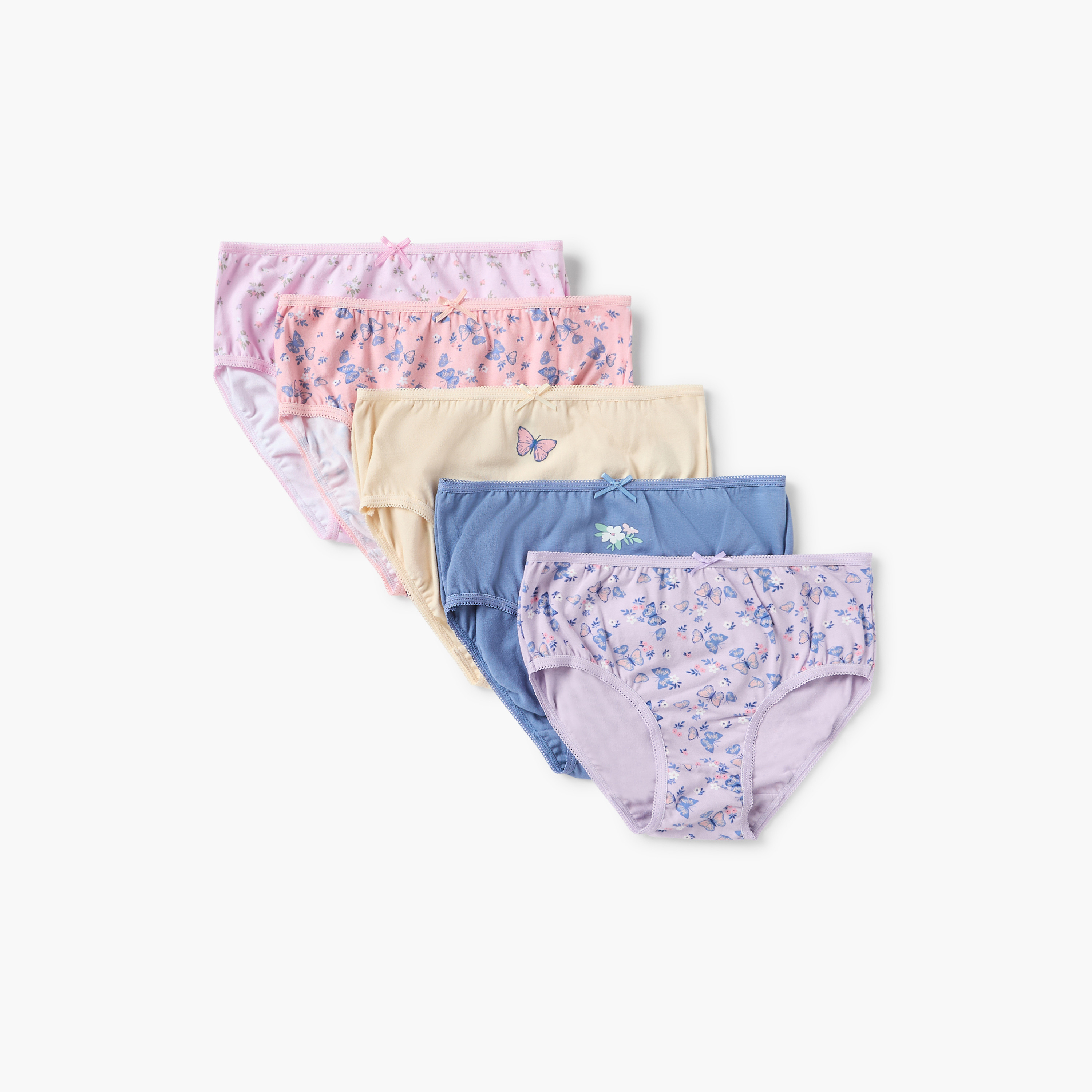 Juniors Printed Briefs with Elasticated Waistband and Bow Detail - Set of 5-girls-clothing-innerwear-panties-image-1