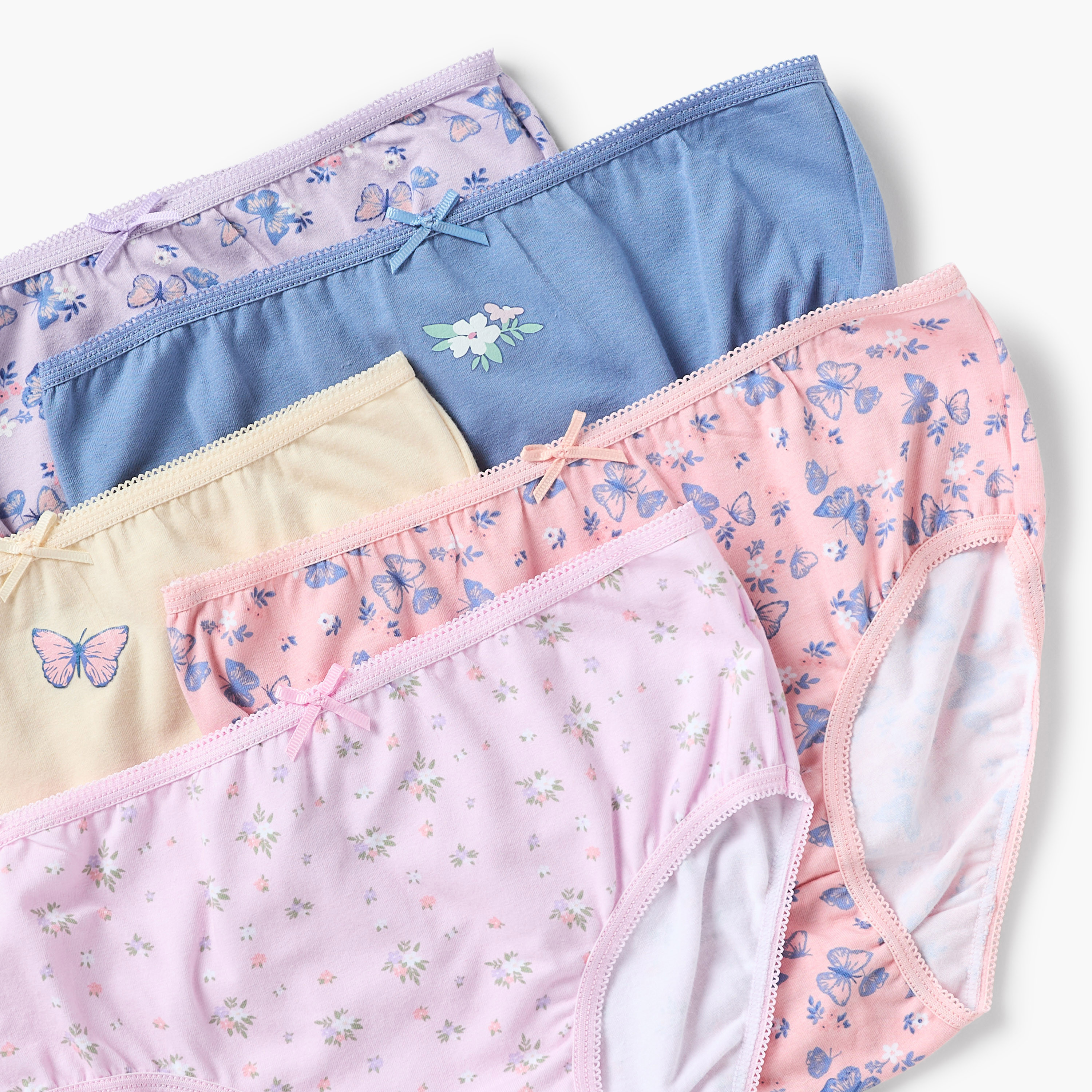 Juniors Printed Briefs with Elasticated Waistband and Bow Detail - Set of 5-girls-clothing-innerwear-panties-image-3