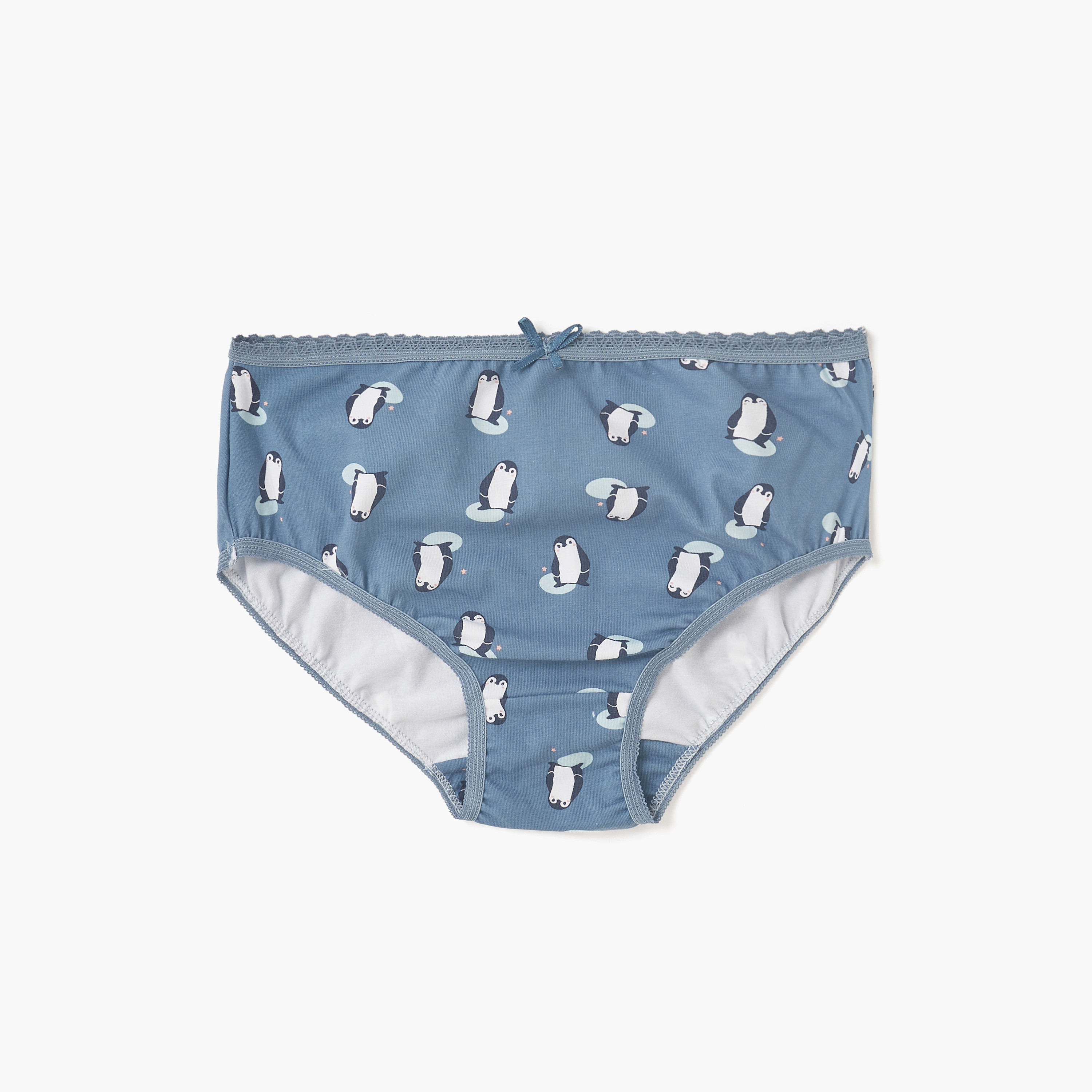 Juniors Penguin Print Briefs with Elasticated Waistband - Set of 7-girls-clothing-innerwear-panties-image-2