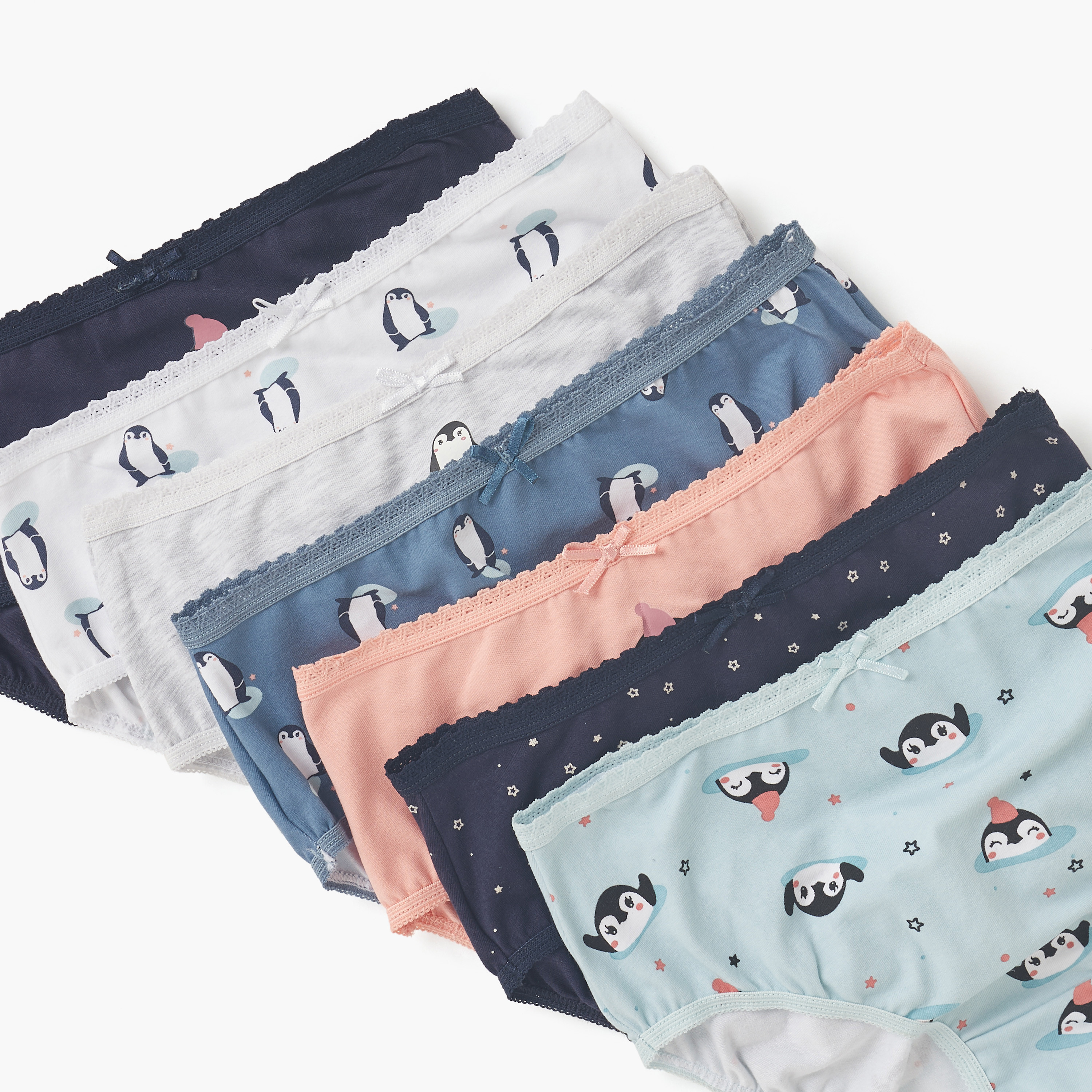 Juniors Penguin Print Briefs with Elasticated Waistband - Set of 7-girls-clothing-innerwear-panties-image-3