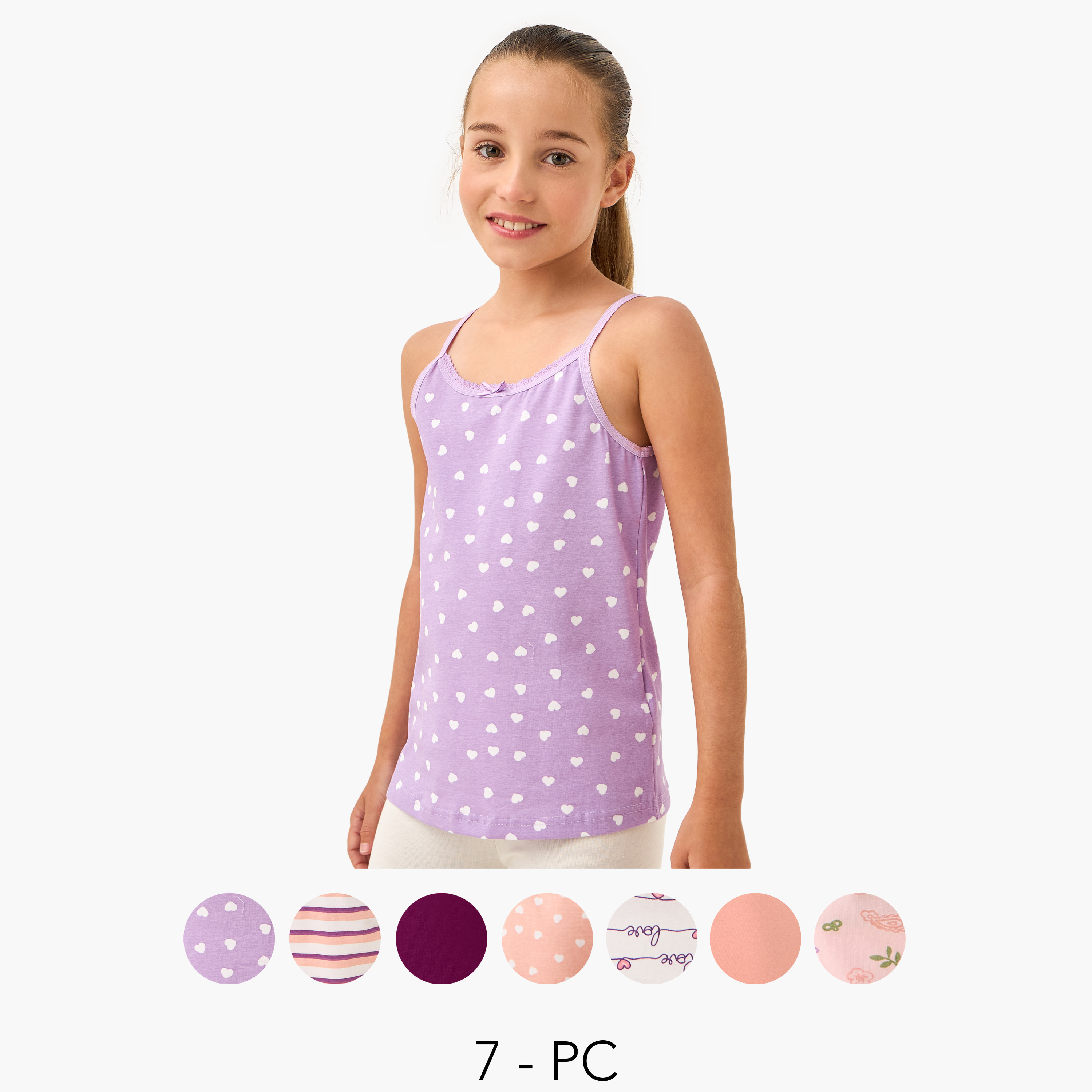 Juniors Printed Vest - Set of 7-girls-clothing-innerwear-vests-image-1