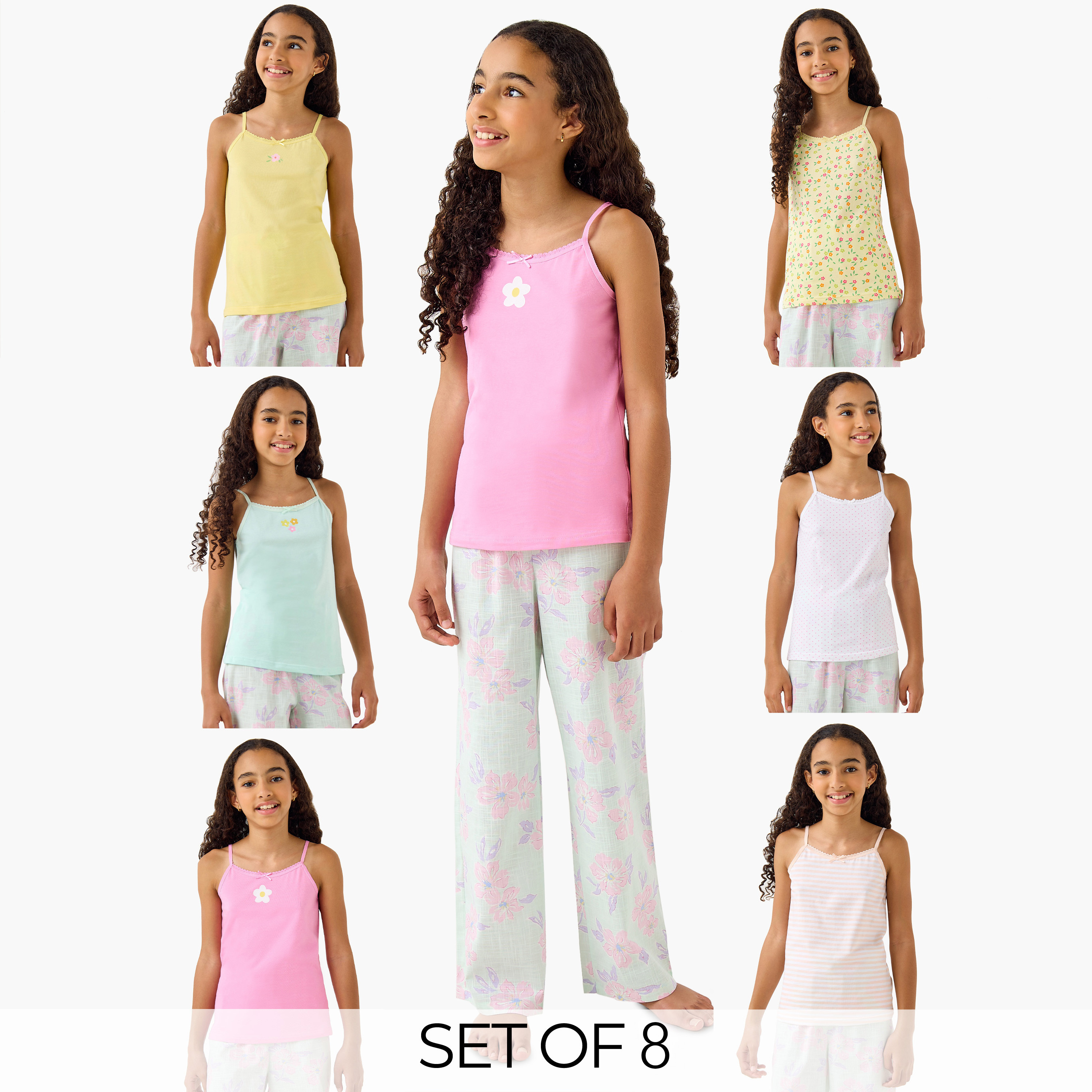 Juniors Printed Camisole with Bow Detail - Set of 8-girls-clothing-innerwear-vests-image-1