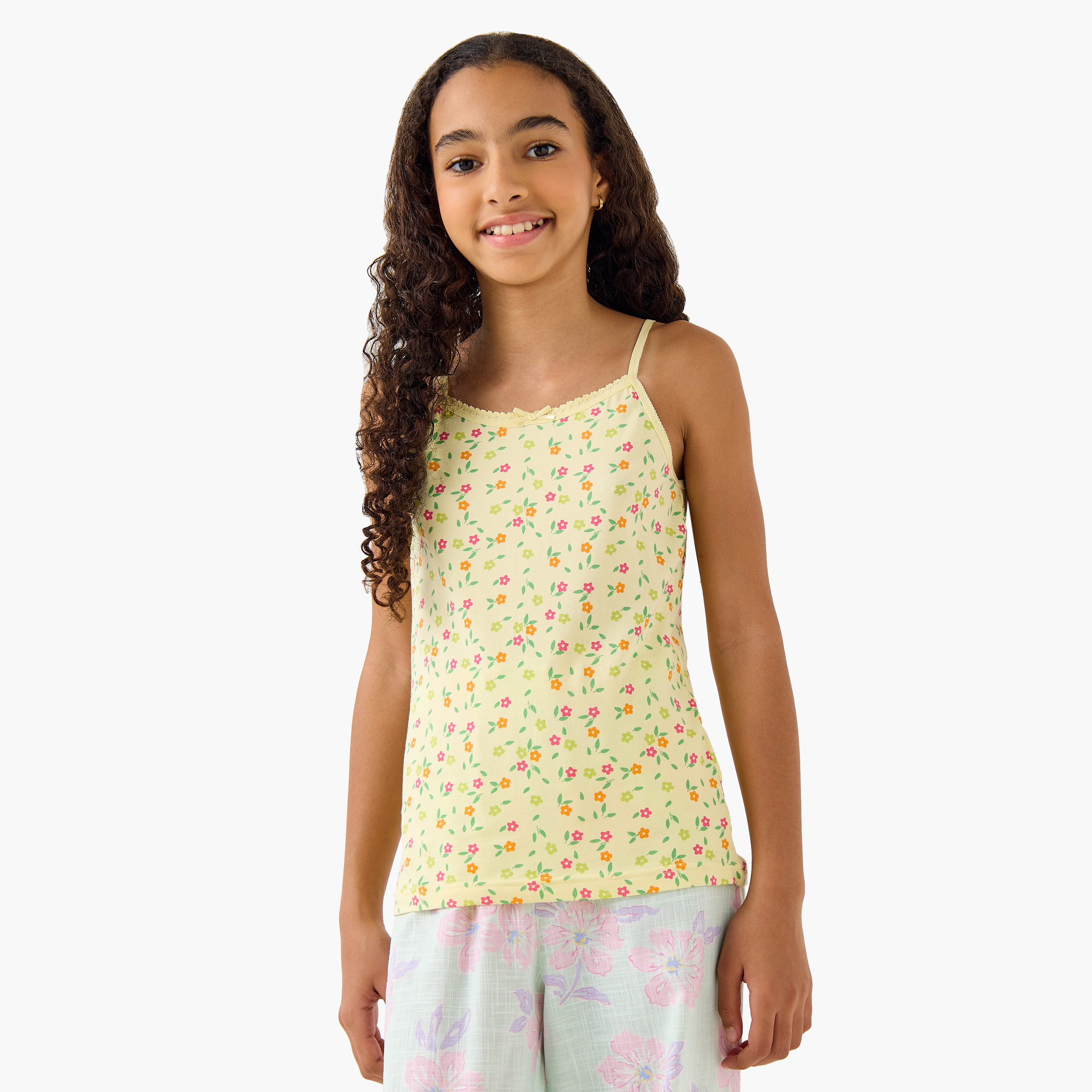 Juniors Printed Camisole with Bow Detail - Set of 8-girls-clothing-innerwear-vests-image-2