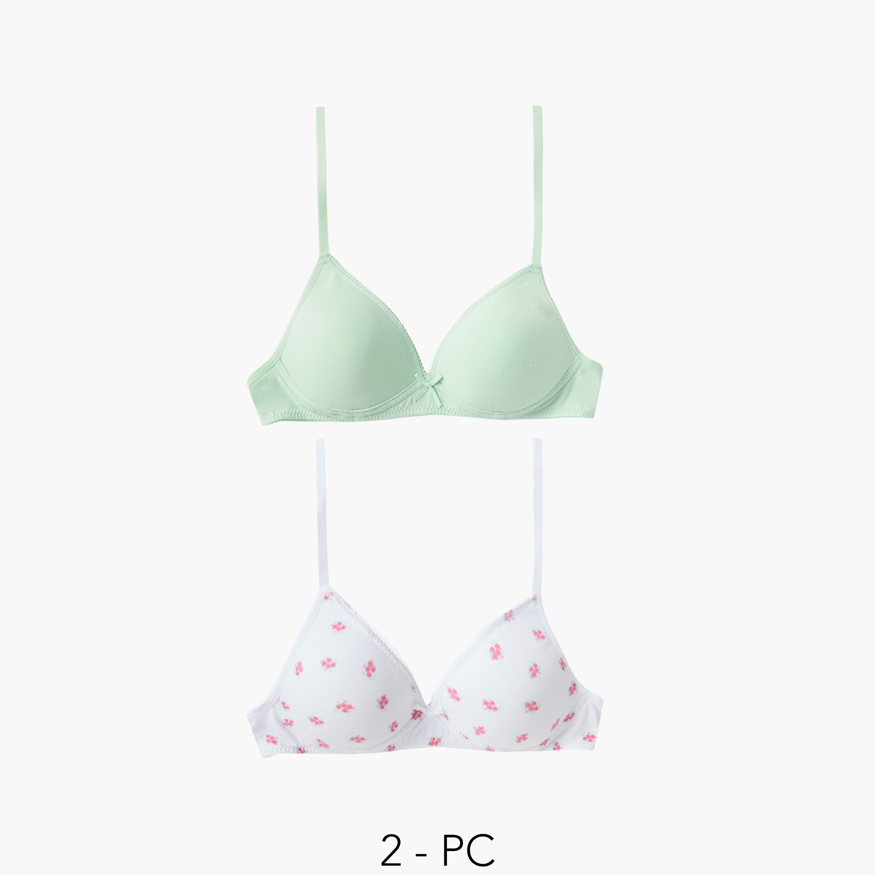Juniors Assorted Teen Bra with Adjustable Straps and Bow Detail - Set of 2-girls-clothing-innerwear-bras-image-1