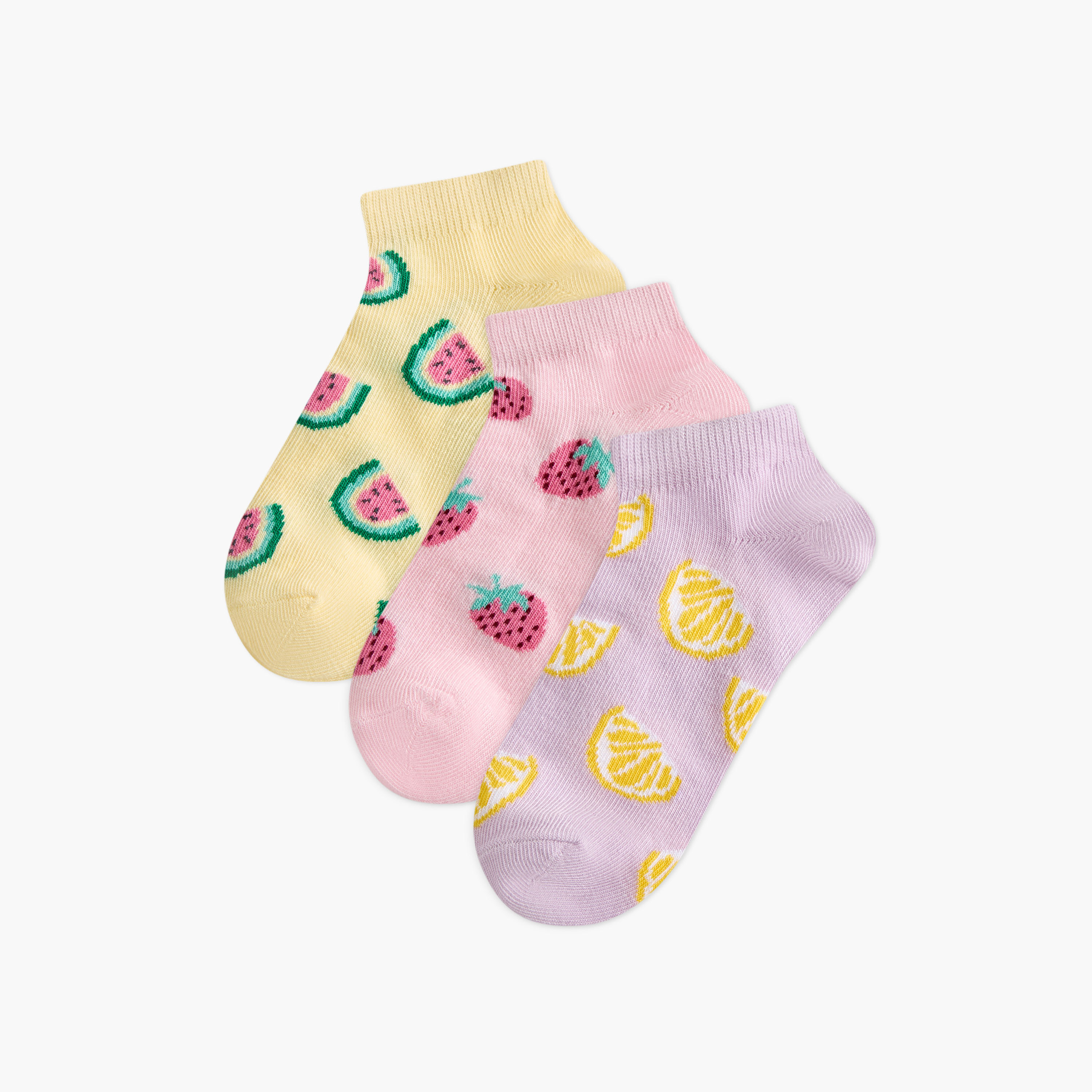 Juniors Fruit Print Ankle Length Socks - Set of 3-girls-accessories-socks-image-1