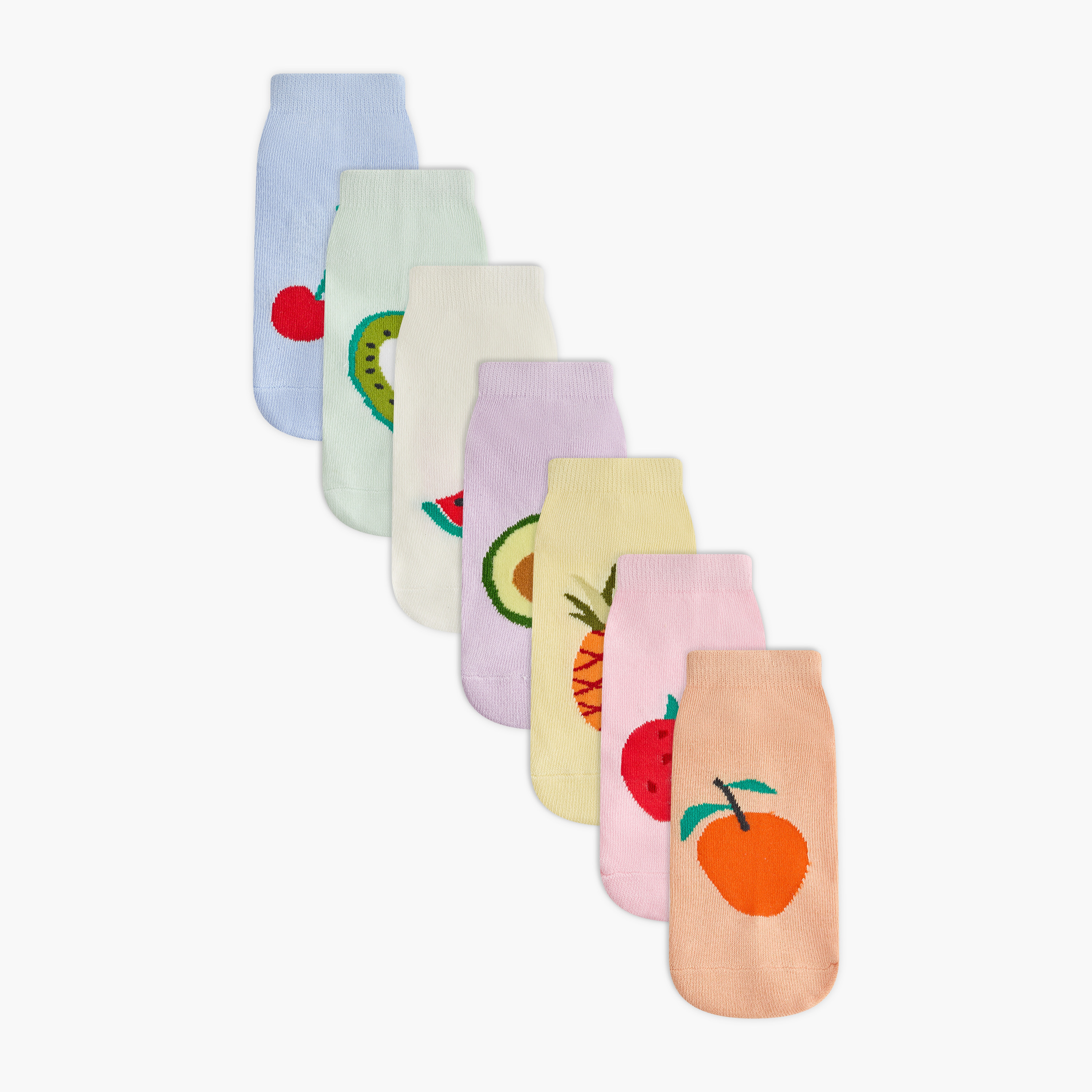 Juniors Fruits Print Ankle Length Socks - Set of 7-girls-accessories-socks-image-1