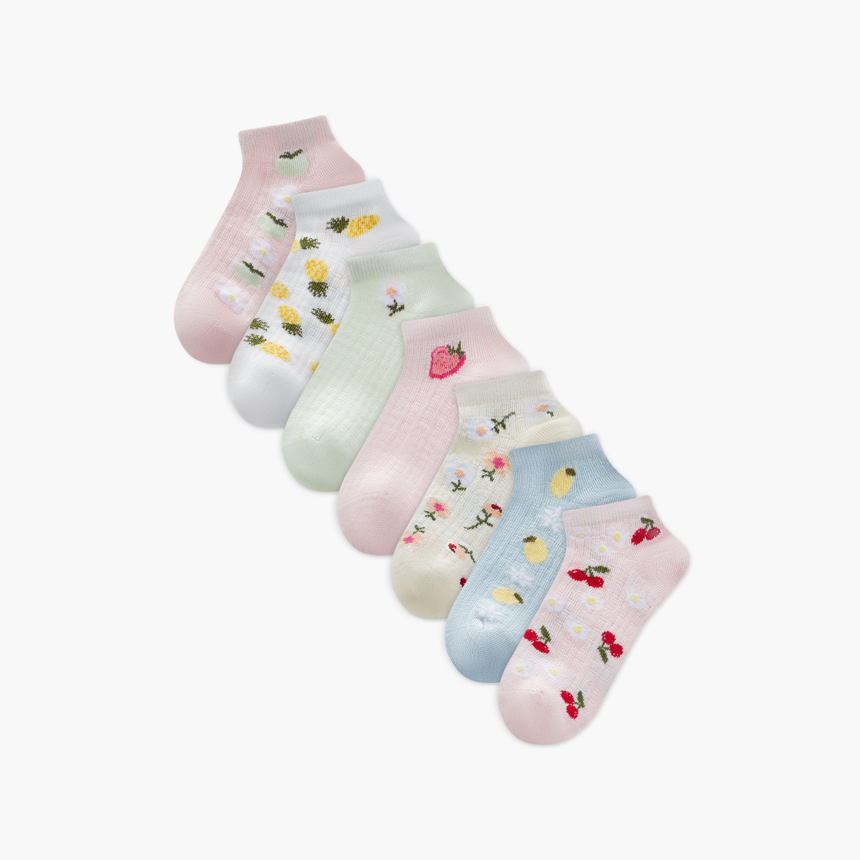 Juniors Fruit Print Ankle Length Socks - Set of 7-girls-accessories-socks-image-1