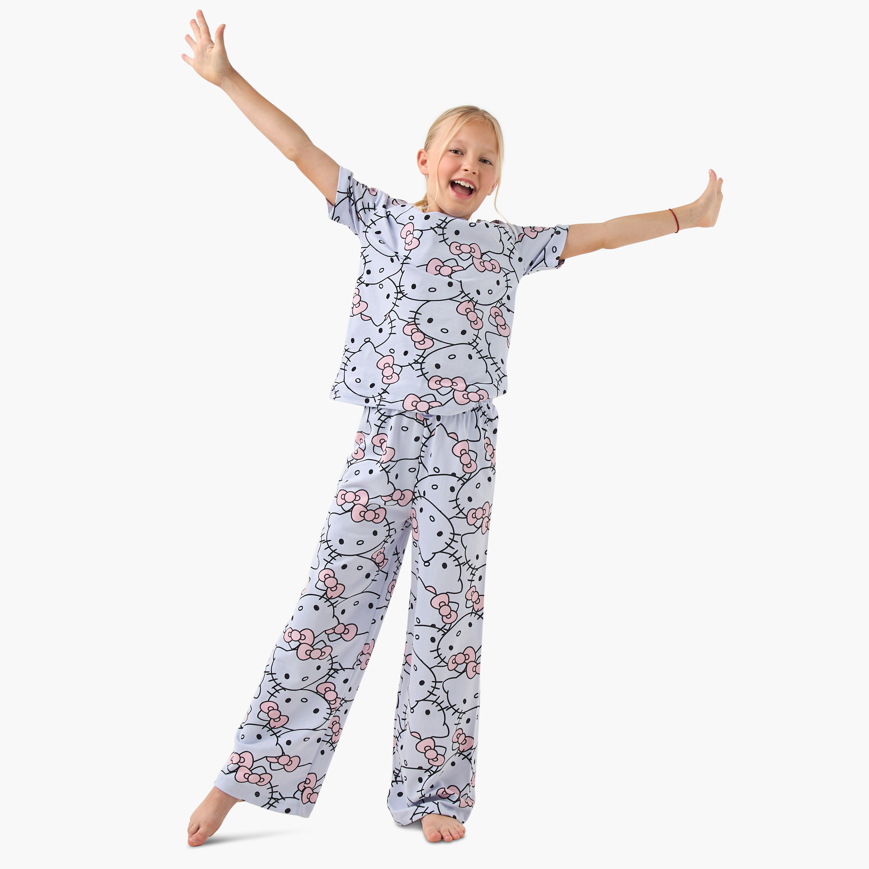 Sanrio Hello Kitty Print T-shirt and Pyjama Set-girls-clothing-nightwear-image-1