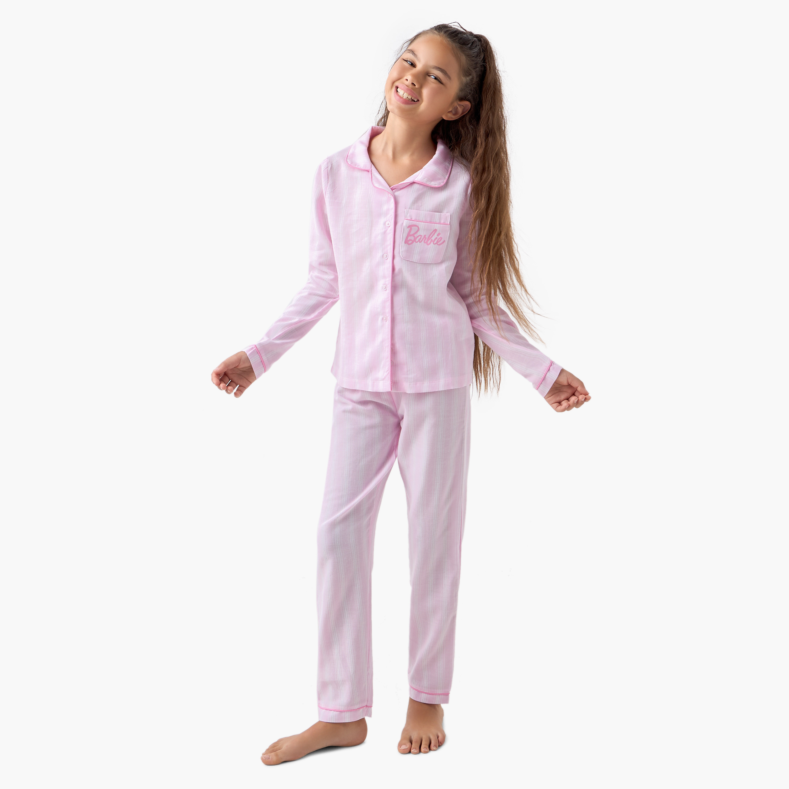 Barbie Print Shirt and Pyjama Set-girls-clothing-nightwear-image-1