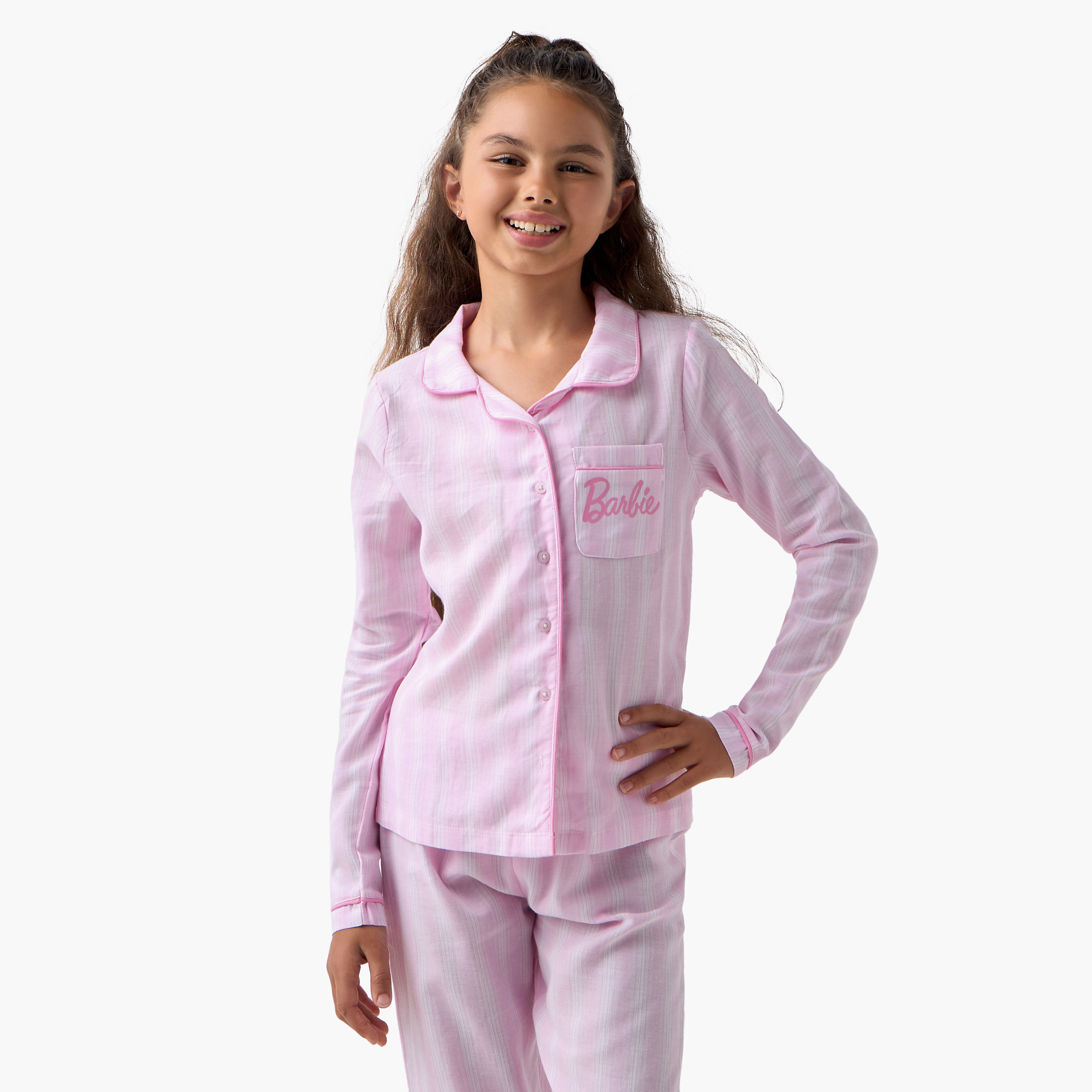 Barbie Print Shirt and Pyjama Set-girls-clothing-nightwear-image-2