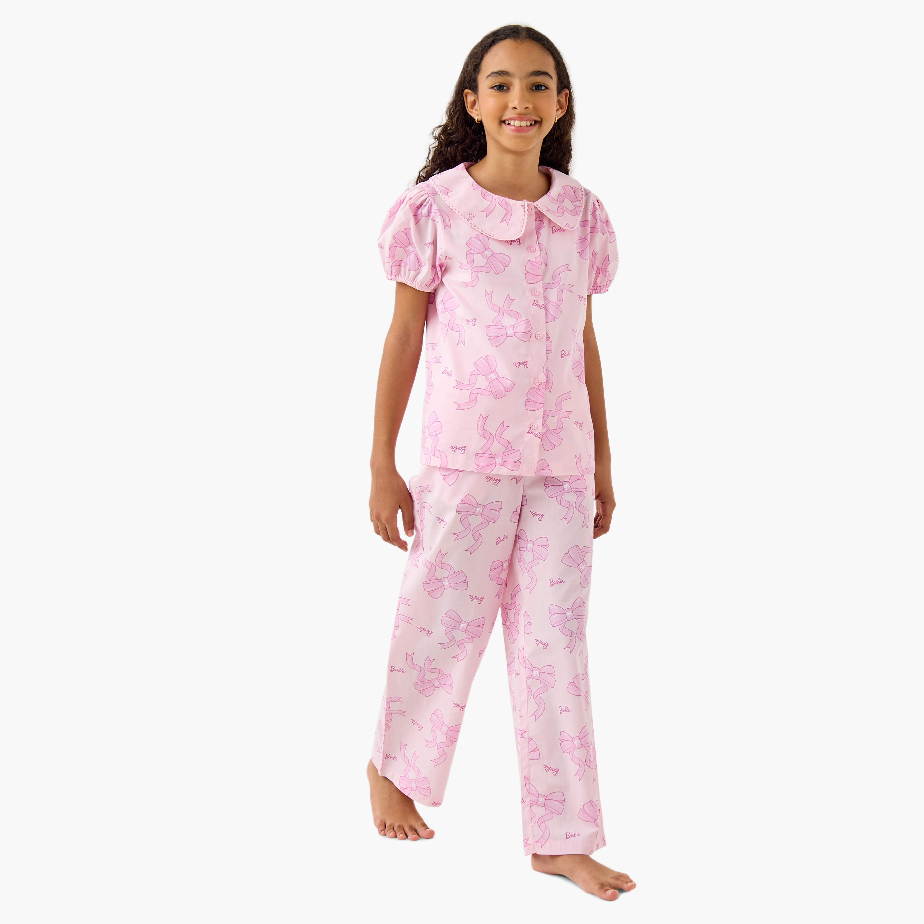 Barbie Print Shirt and Pyjama Set-girls-clothing-nightwear-image-1