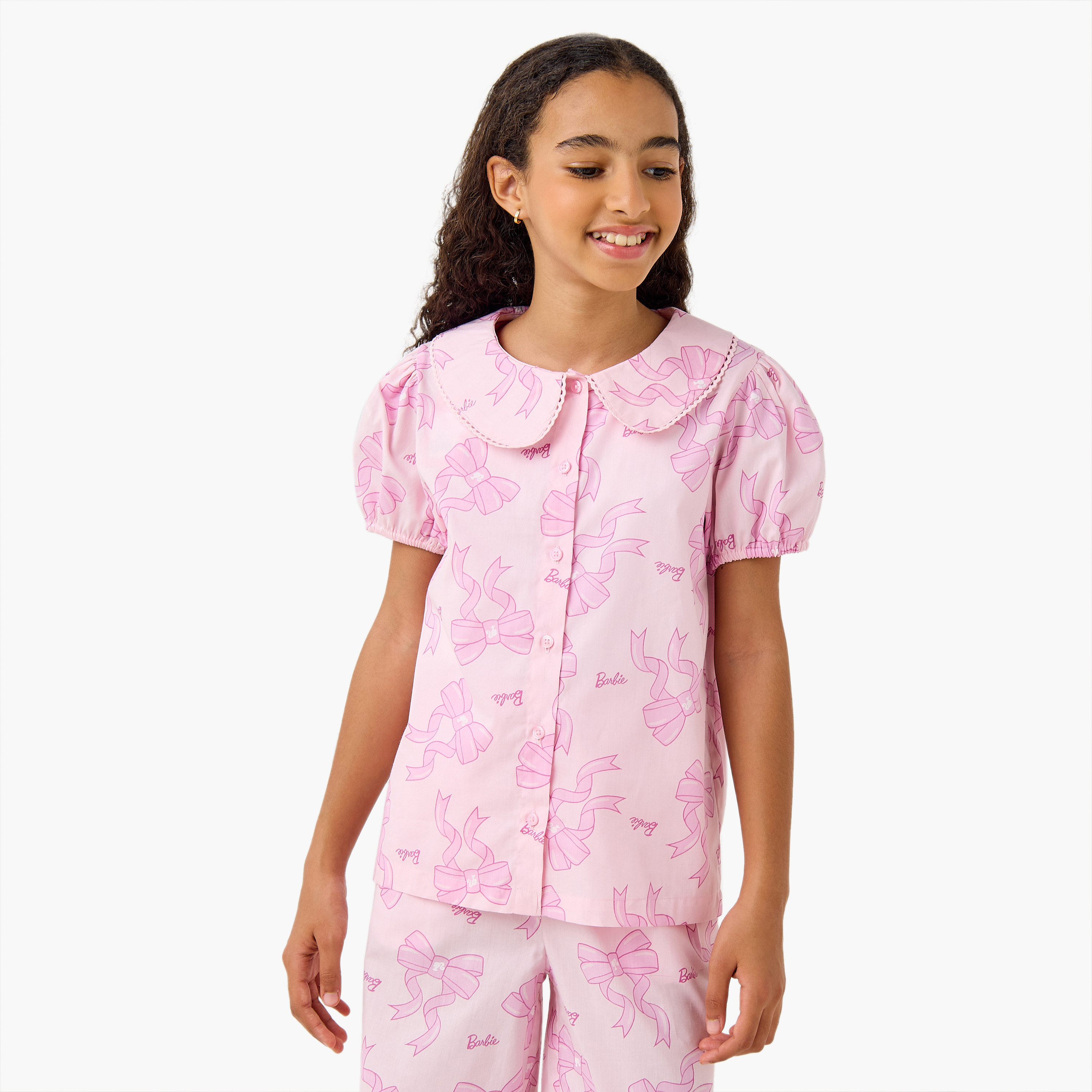 Barbie Print Shirt and Pyjama Set-girls-clothing-nightwear-image-2