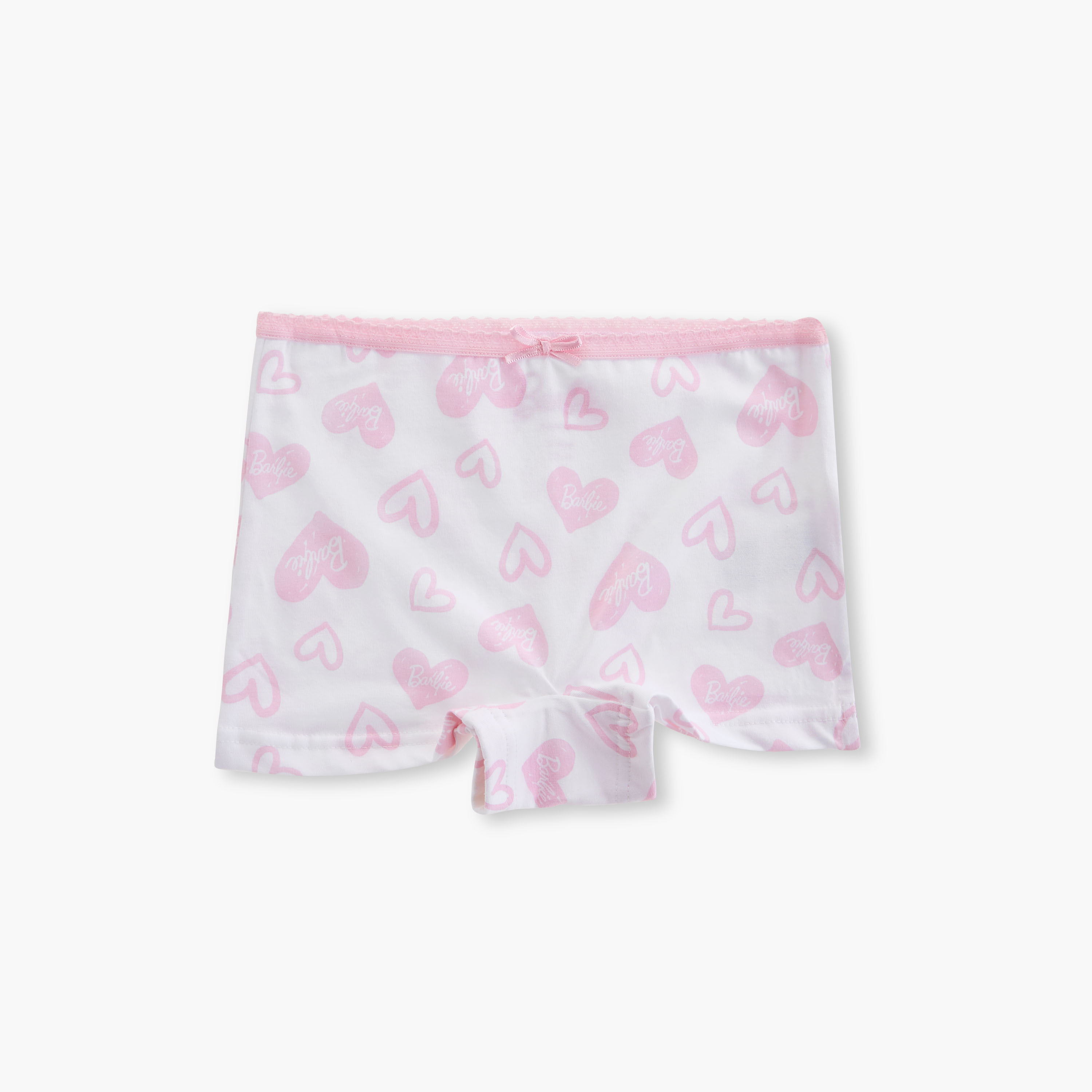 Barbie Print Boyshorts with Elasticated Waistband and Bow Detail - Set of 3-girls-clothing-innerwear-panties-image-2