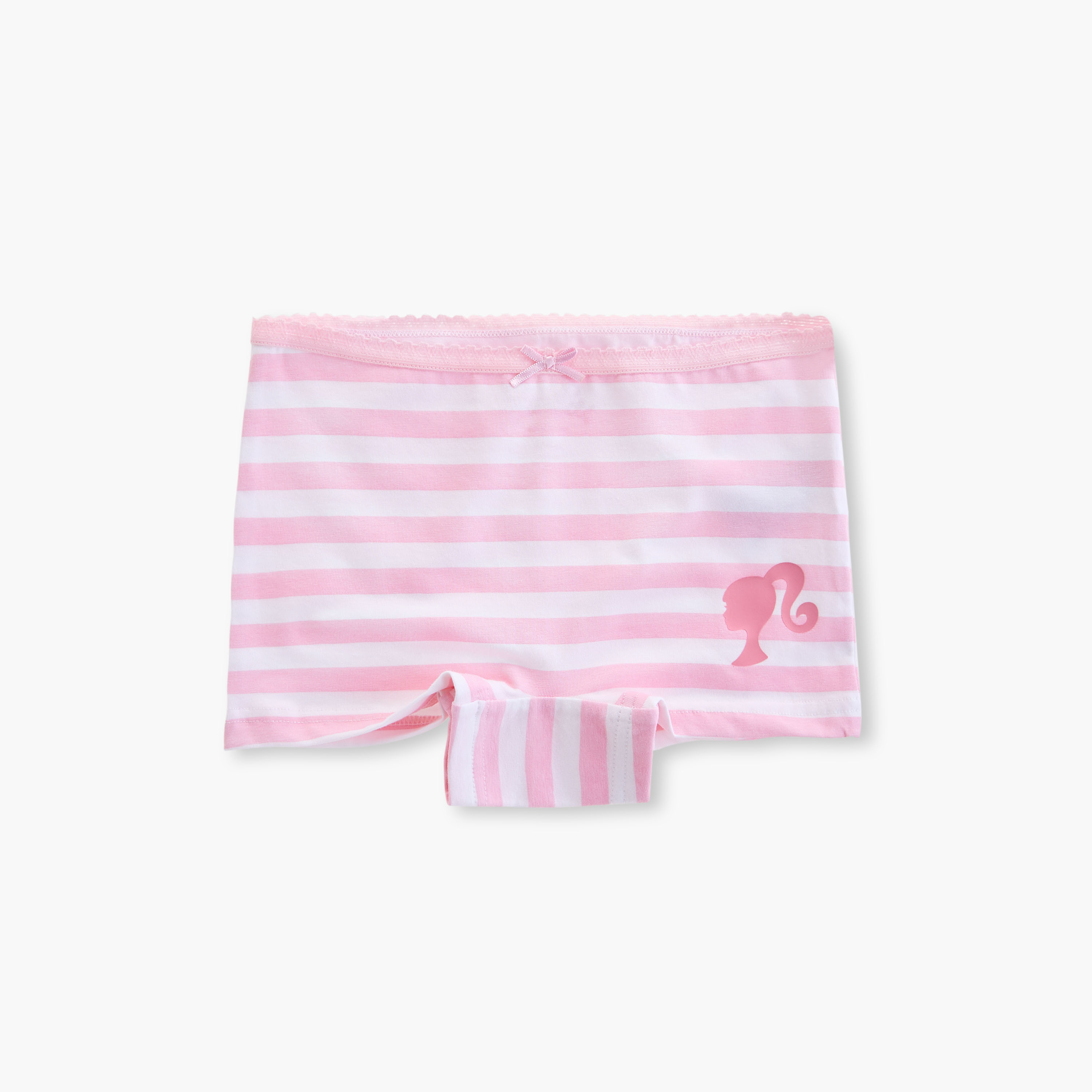 Barbie Print Boyshorts with Elasticated Waistband and Bow Detail - Set of 3-girls-clothing-innerwear-panties-image-3