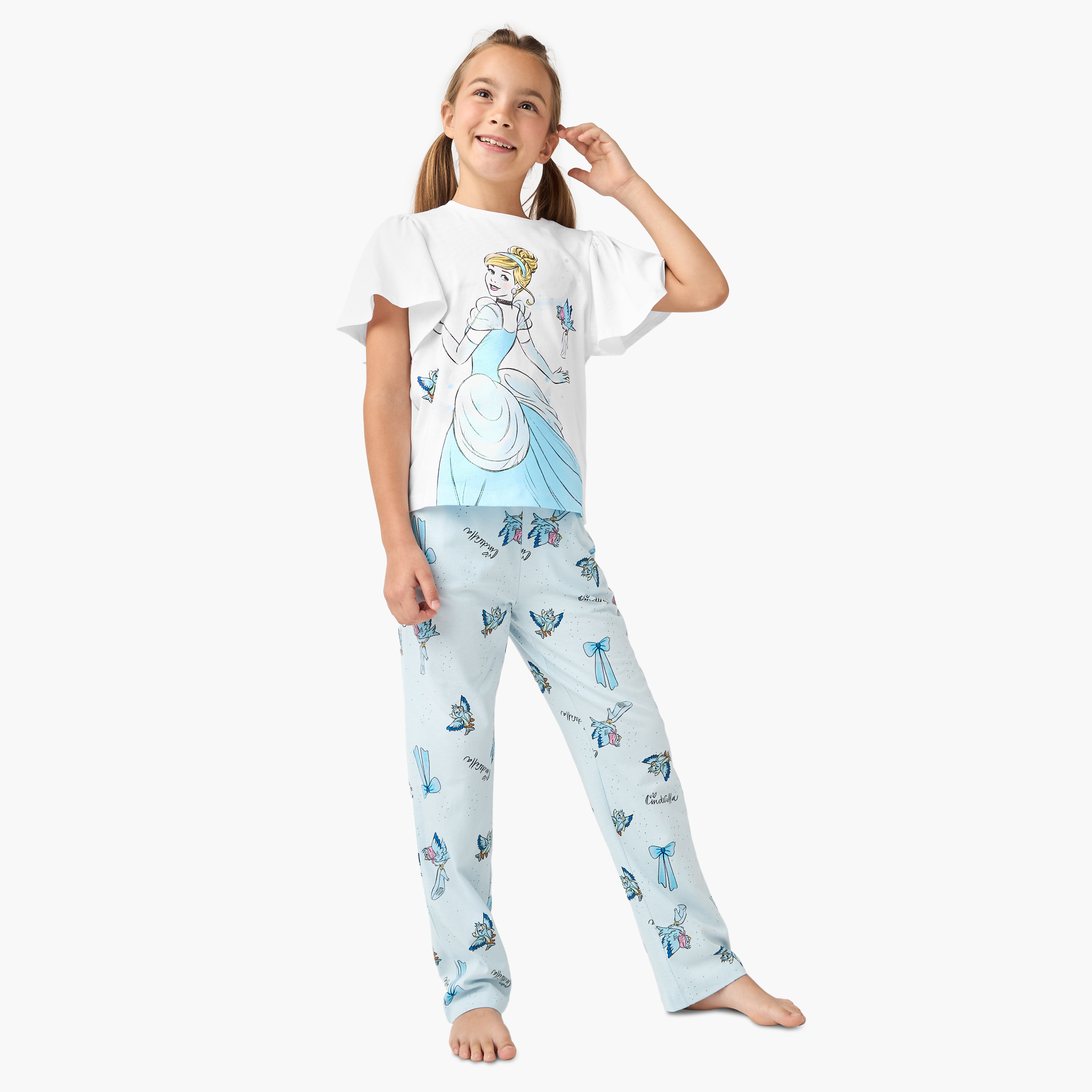 Disney Cinderella Print T-shirt and Pyjama Set-girls-clothing-nightwear-image-1