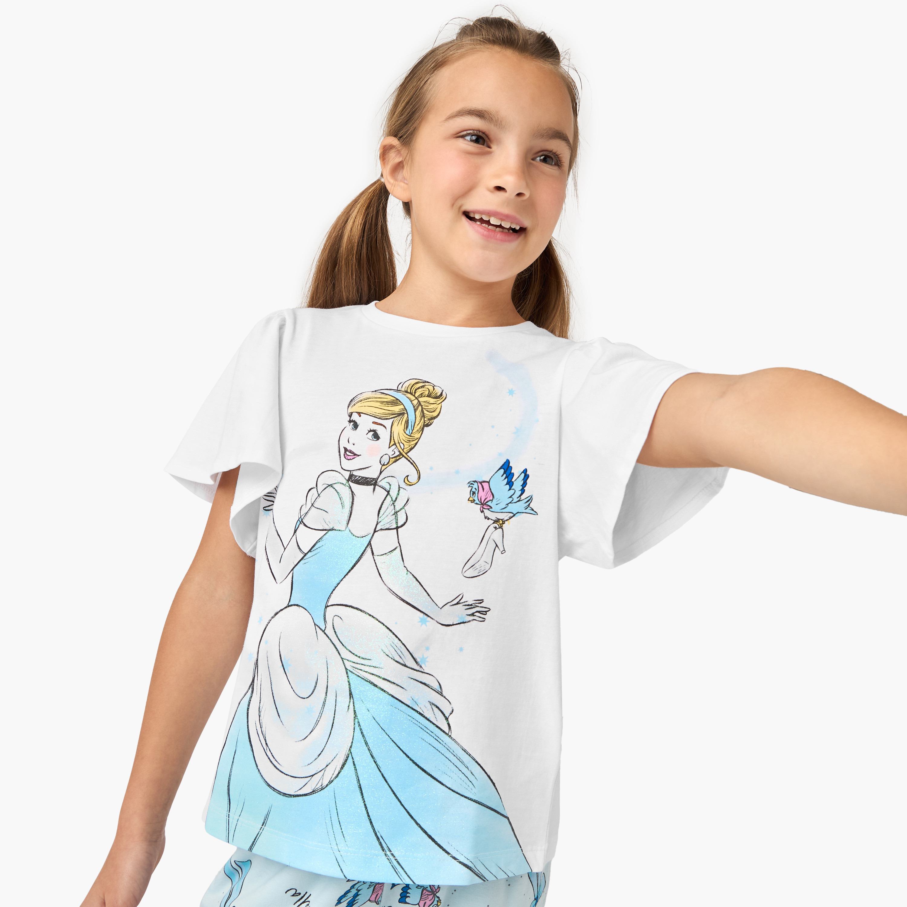 Disney Cinderella Print T-shirt and Pyjama Set-girls-clothing-nightwear-image-2