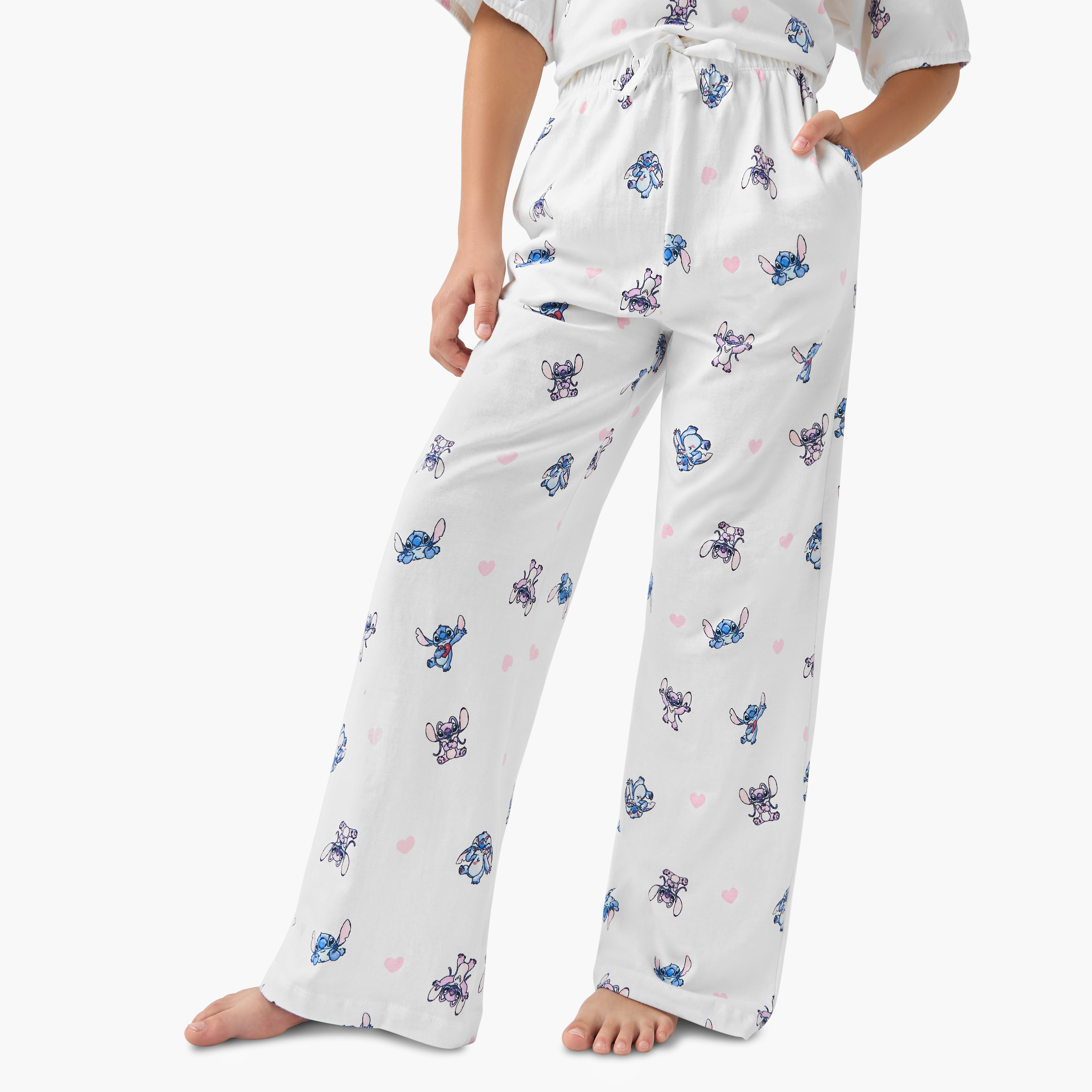 Disney Stitch and Angel Print Top and Pyjama Set-girls-clothing-nightwear-image-3