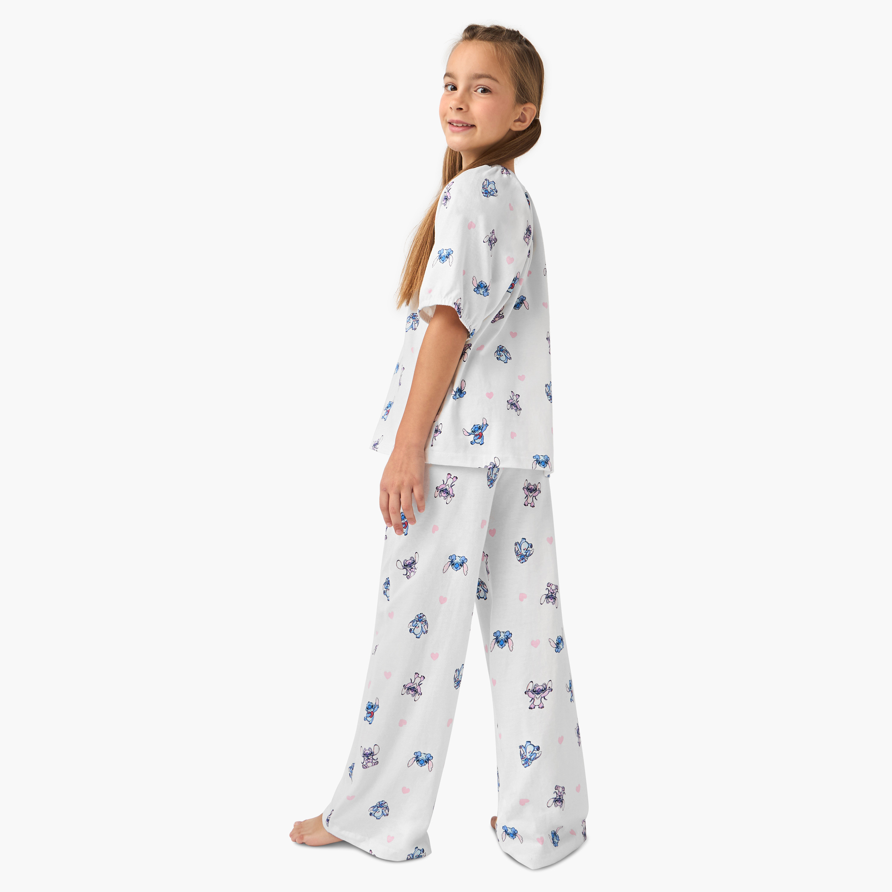 Disney Stitch and Angel Print Top and Pyjama Set-girls-clothing-nightwear-image-4
