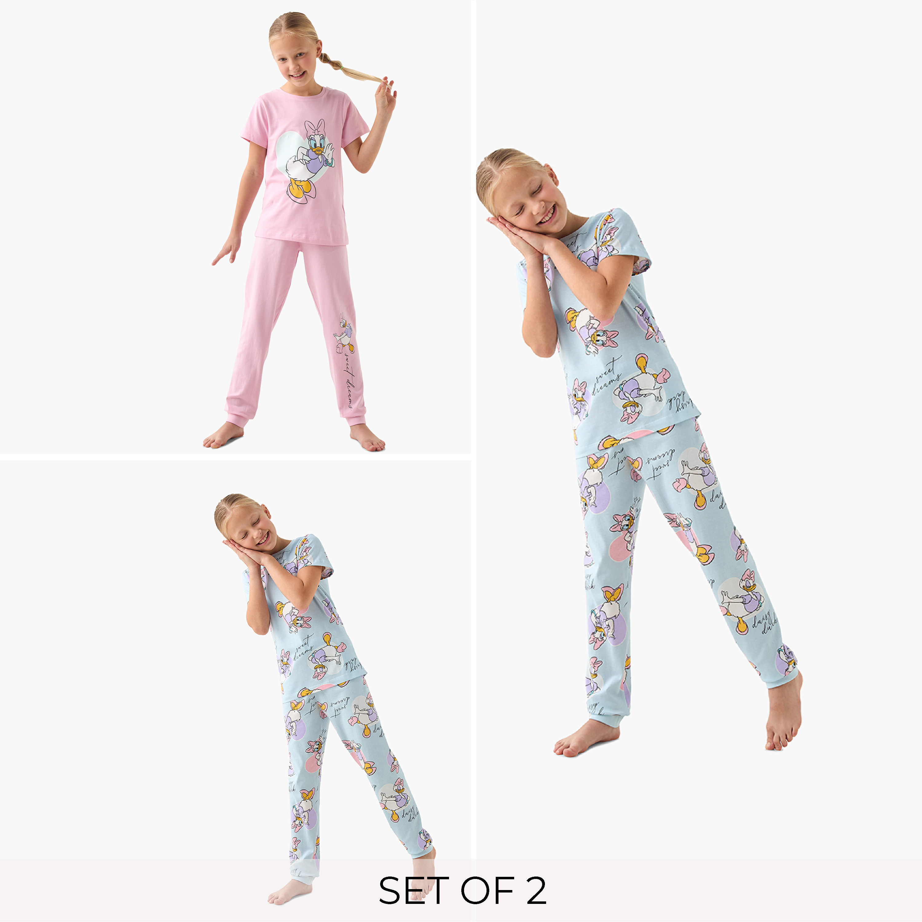 Disney Daisy Duck Print T-shirt with Pyjama - Set of 2-girls-clothing-multipacks-image-1