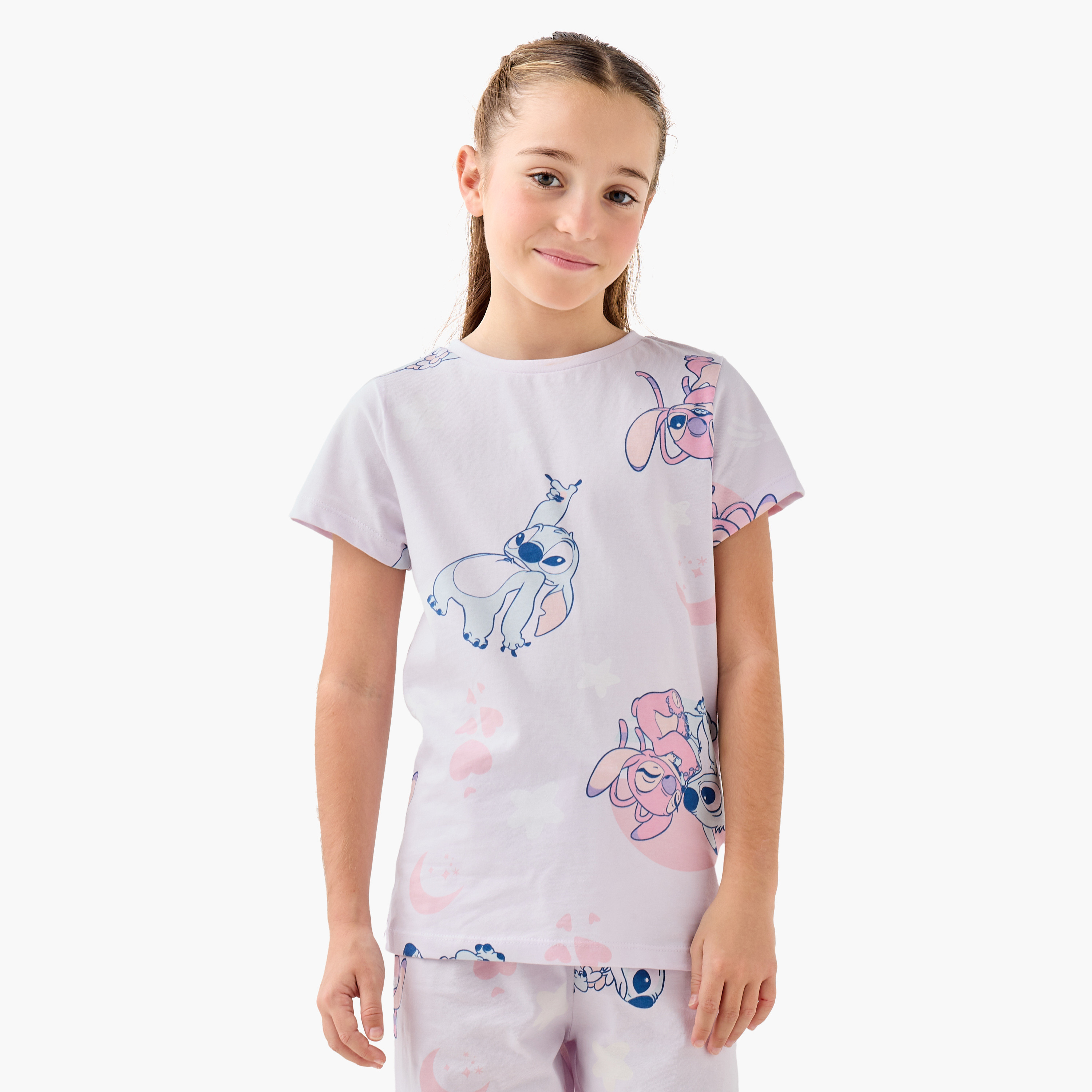 Disney Stitch and Angel Print T-shirt and Pyjama Set-girls-clothing-nightwear-image-3