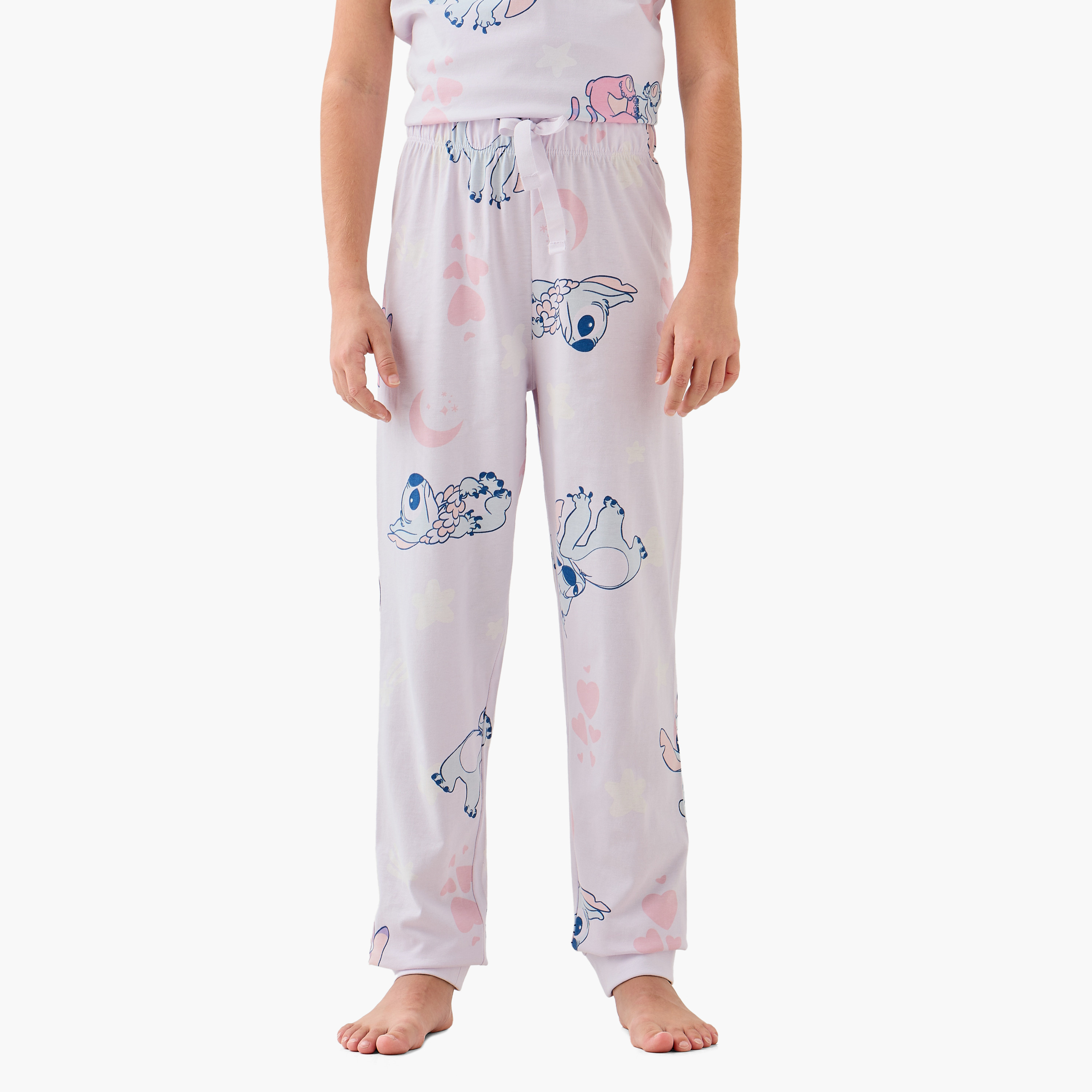 Disney Stitch and Angel Print T-shirt and Pyjama Set-girls-clothing-nightwear-image-4