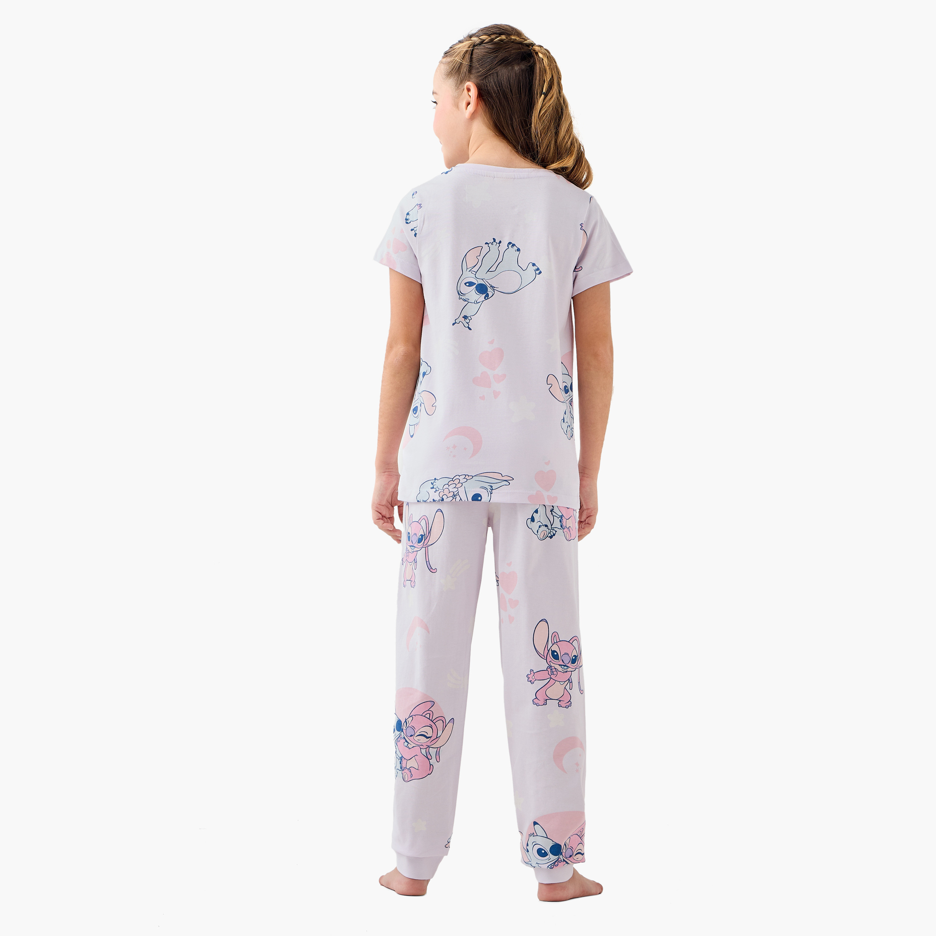 Disney Stitch and Angel Print T-shirt and Pyjama Set-girls-clothing-nightwear-image-5