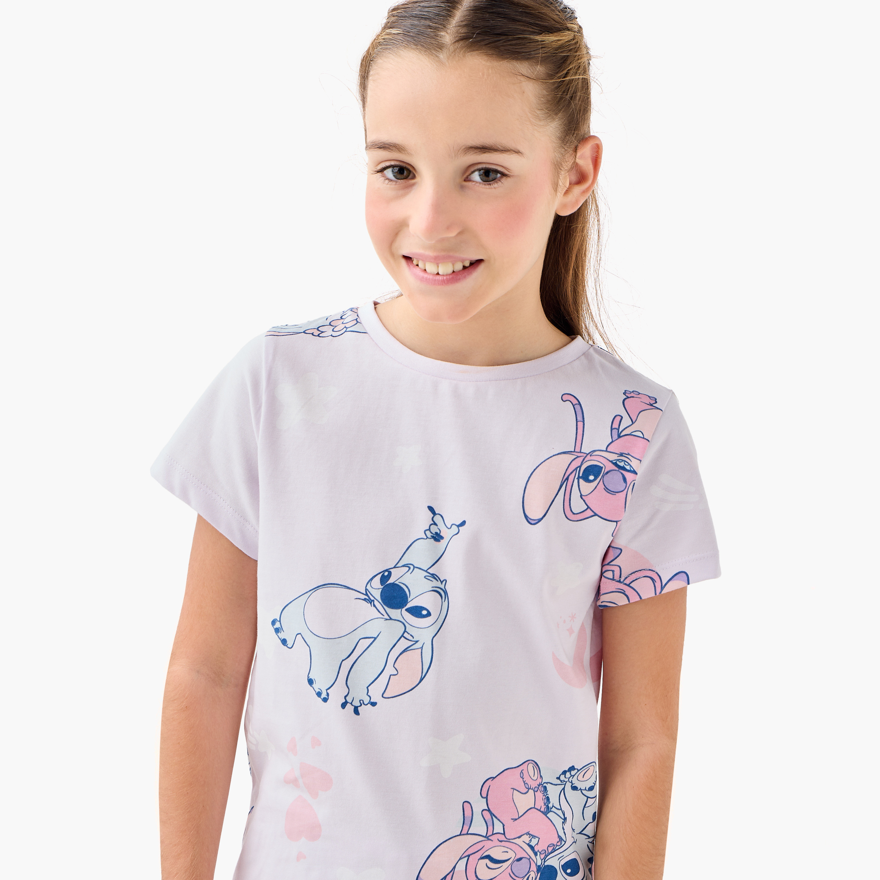 Disney Stitch and Angel Print T-shirt and Pyjama Set-girls-clothing-nightwear-image-6
