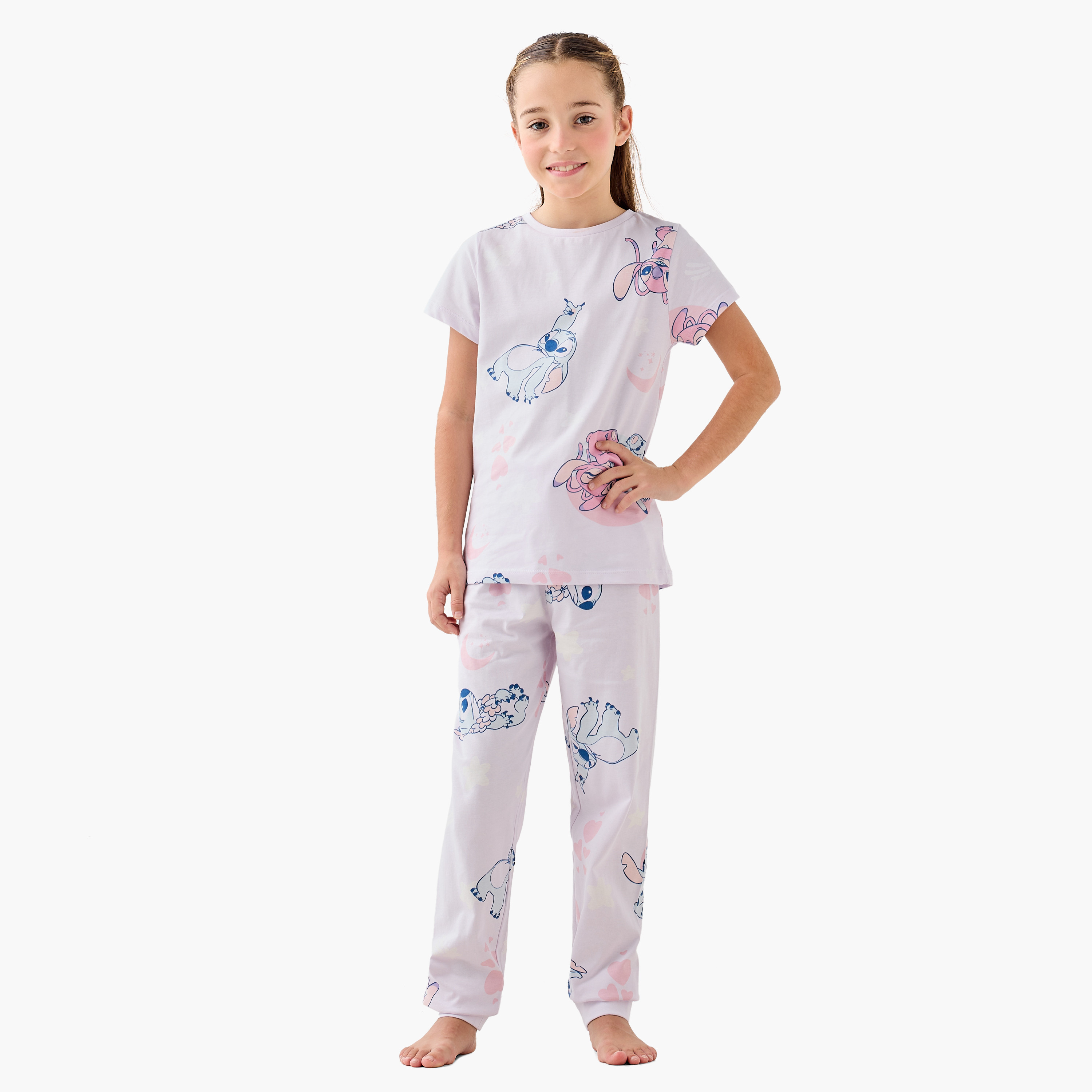 Disney Stitch and Angel Print T-shirt and Pyjama Set-girls-clothing-nightwear-image-8