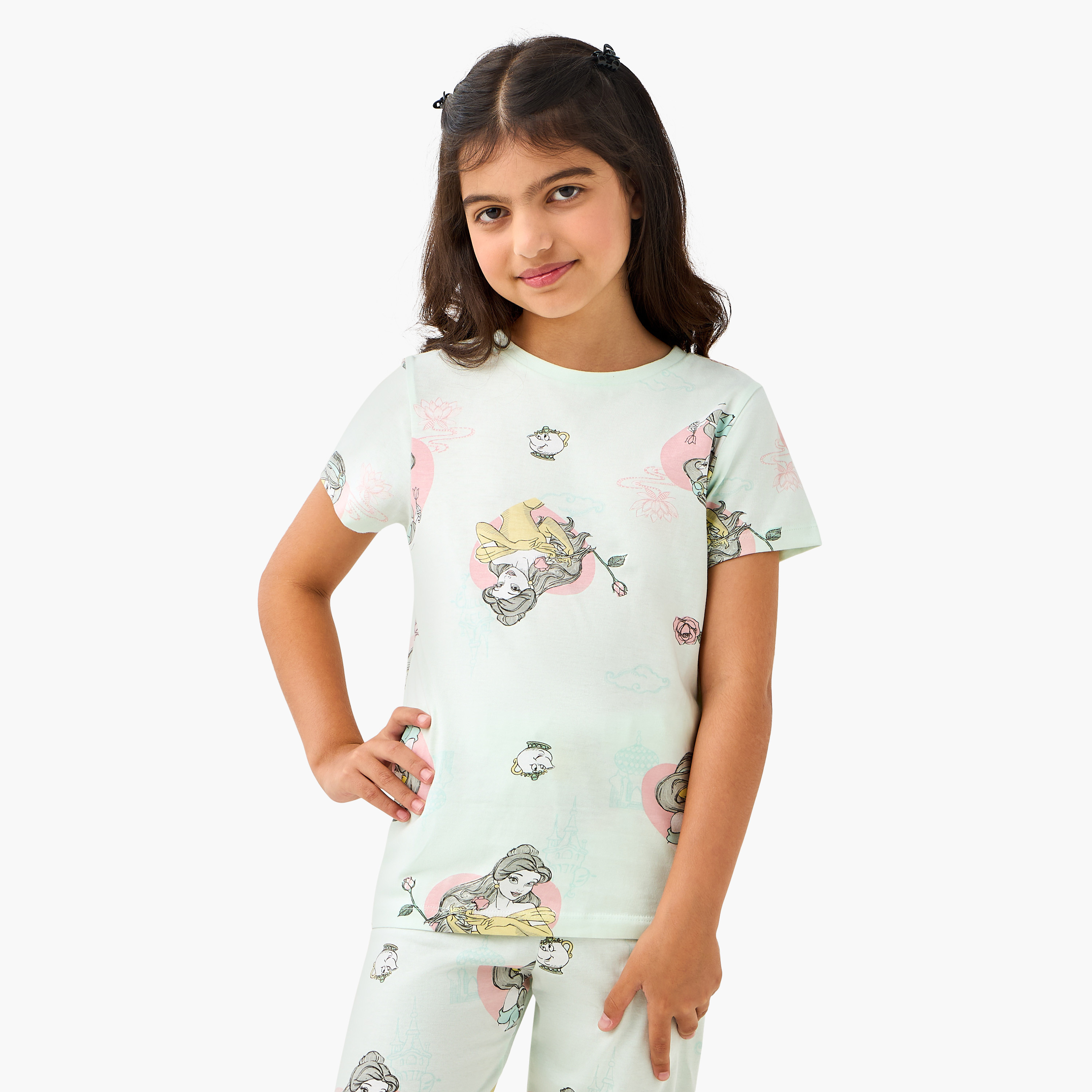 طقم بيجاما وتيشيرت بطبعات برنسيس من ديزني - طقم من قطعتين-girls-clothing-nightwear-image-6