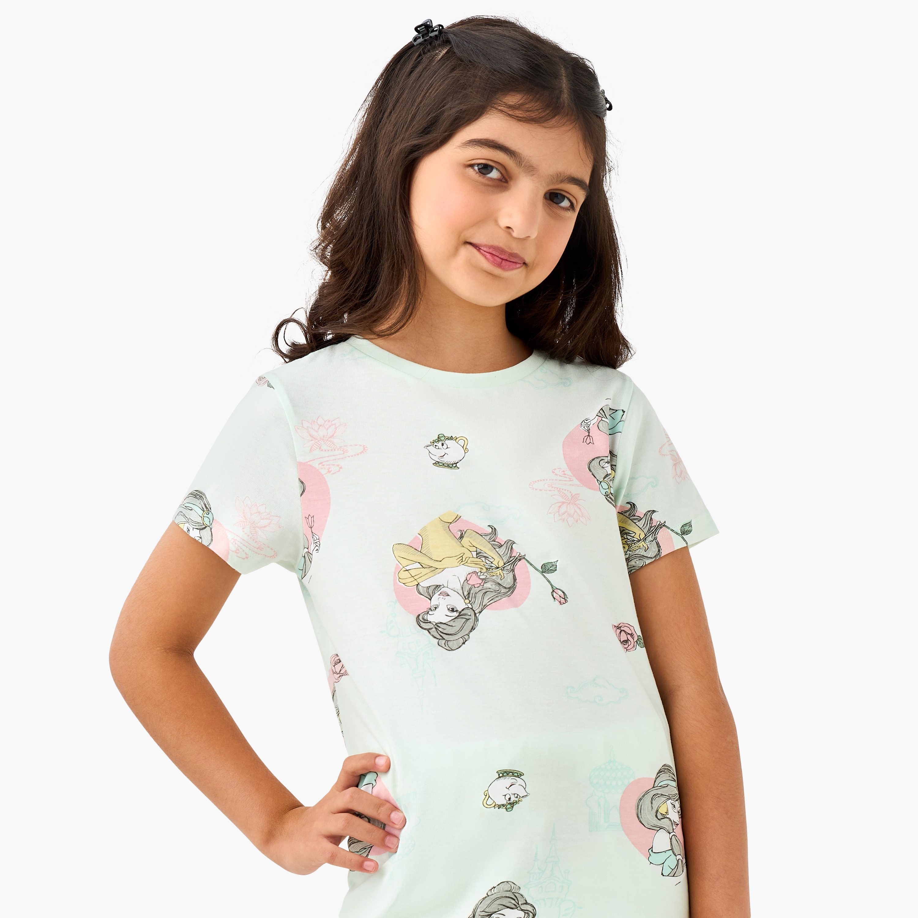 طقم بيجاما وتيشيرت بطبعات برنسيس من ديزني - طقم من قطعتين-girls-clothing-nightwear-image-3