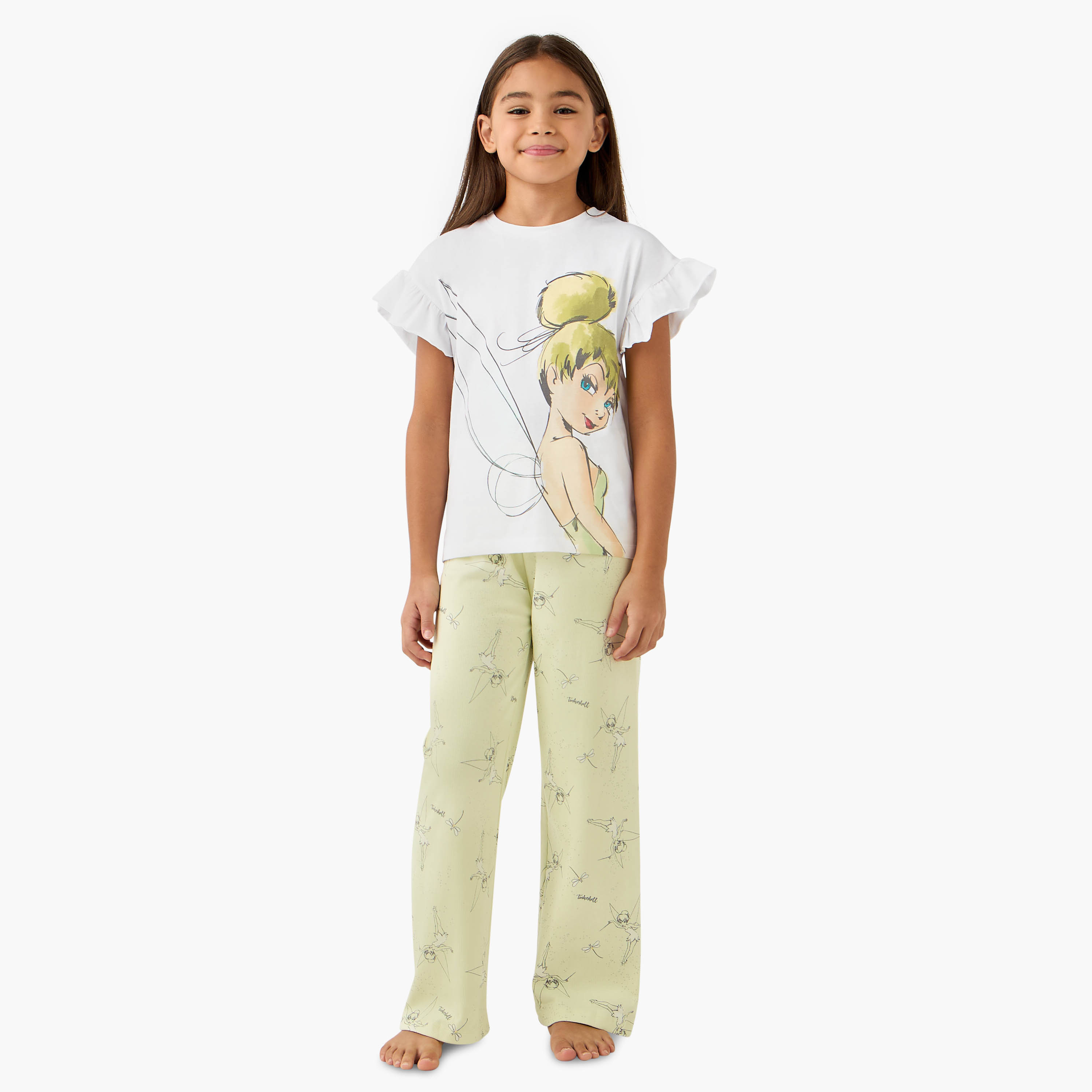 Disney Tinkerbell Print T-shirt and Pyjama Set-girls-clothing-nightwear-image-1