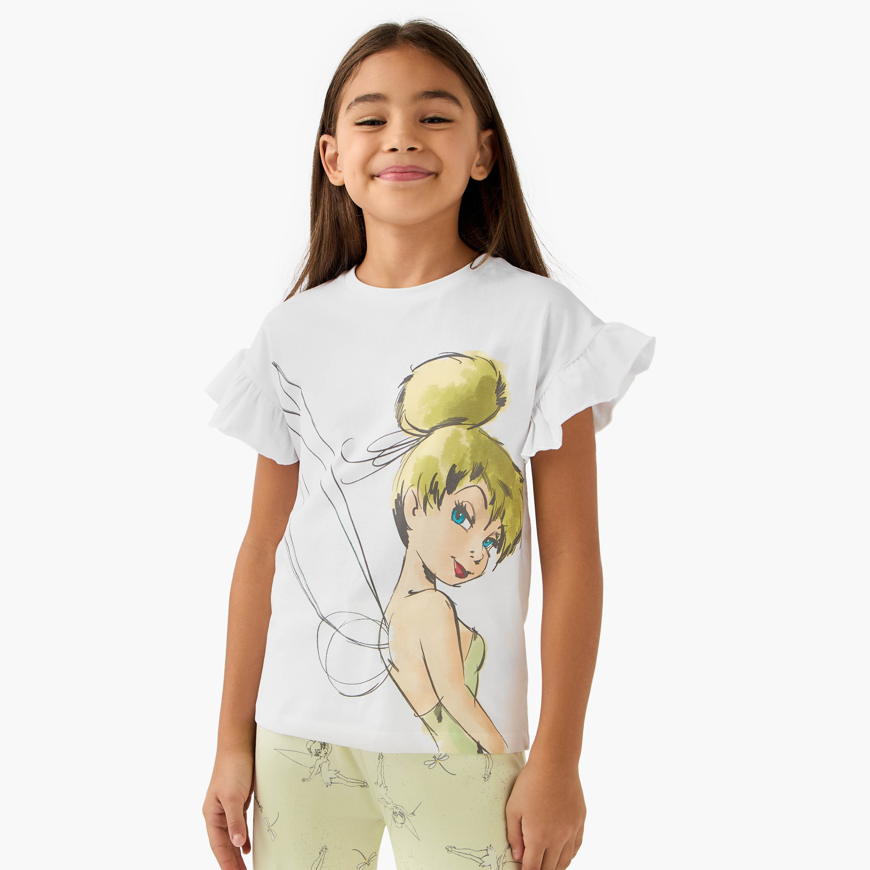 Disney Tinkerbell Print T-shirt and Pyjama Set-girls-clothing-nightwear-image-2