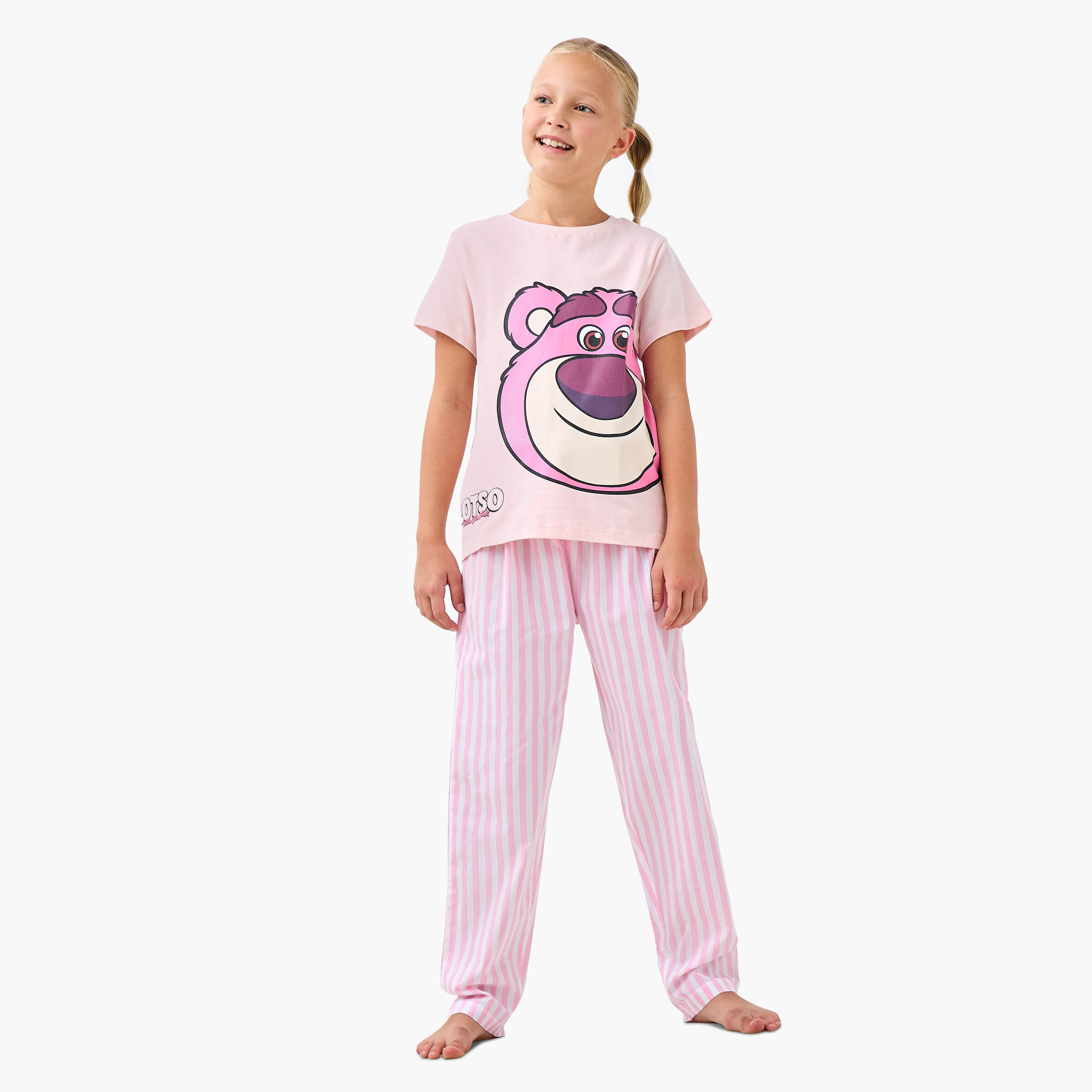 Disney Lotso Print T-shirt and Striped Pyjama Set-girls-clothing-nightwear-image-1