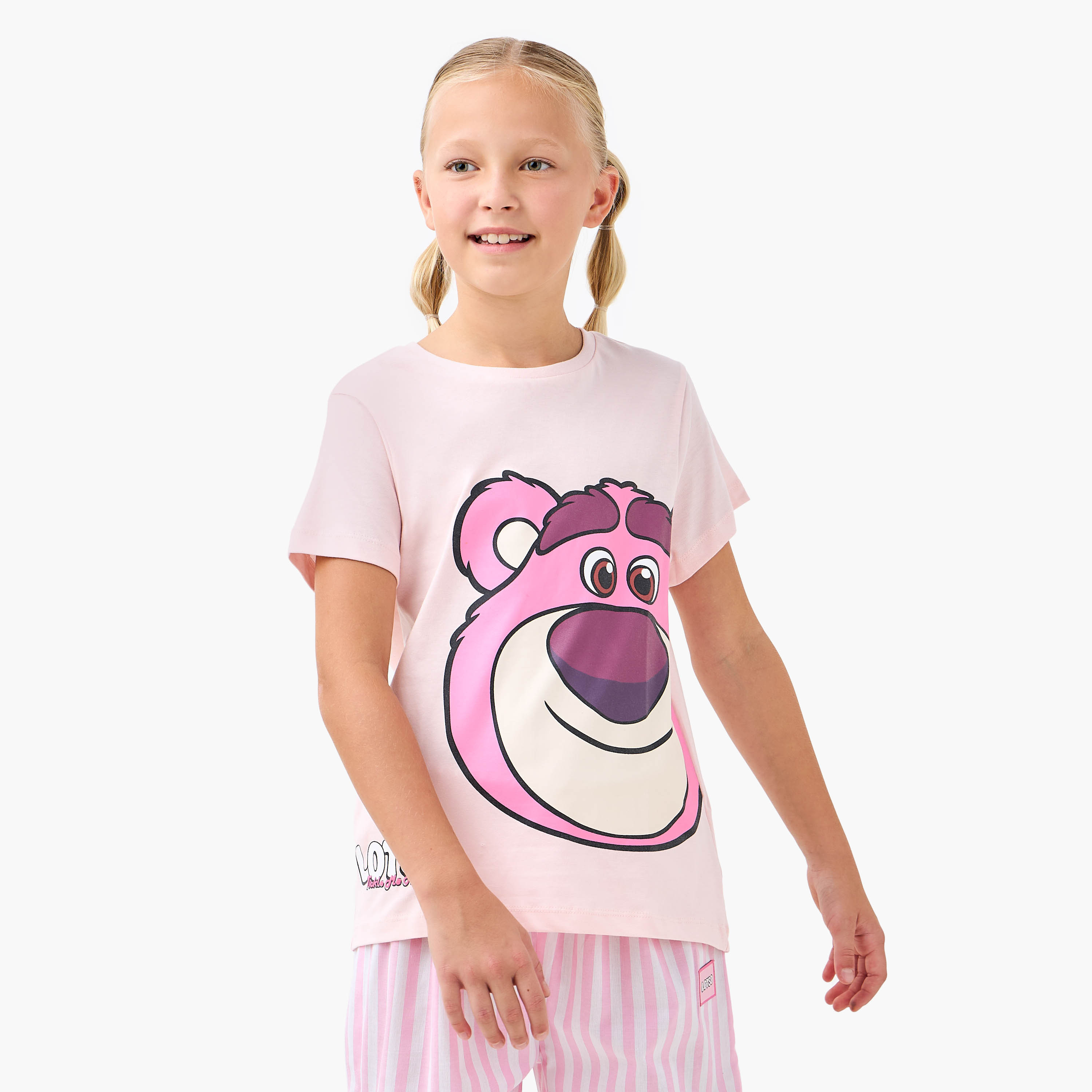 Disney Lotso Print T-shirt and Striped Pyjama Set-girls-clothing-nightwear-image-2