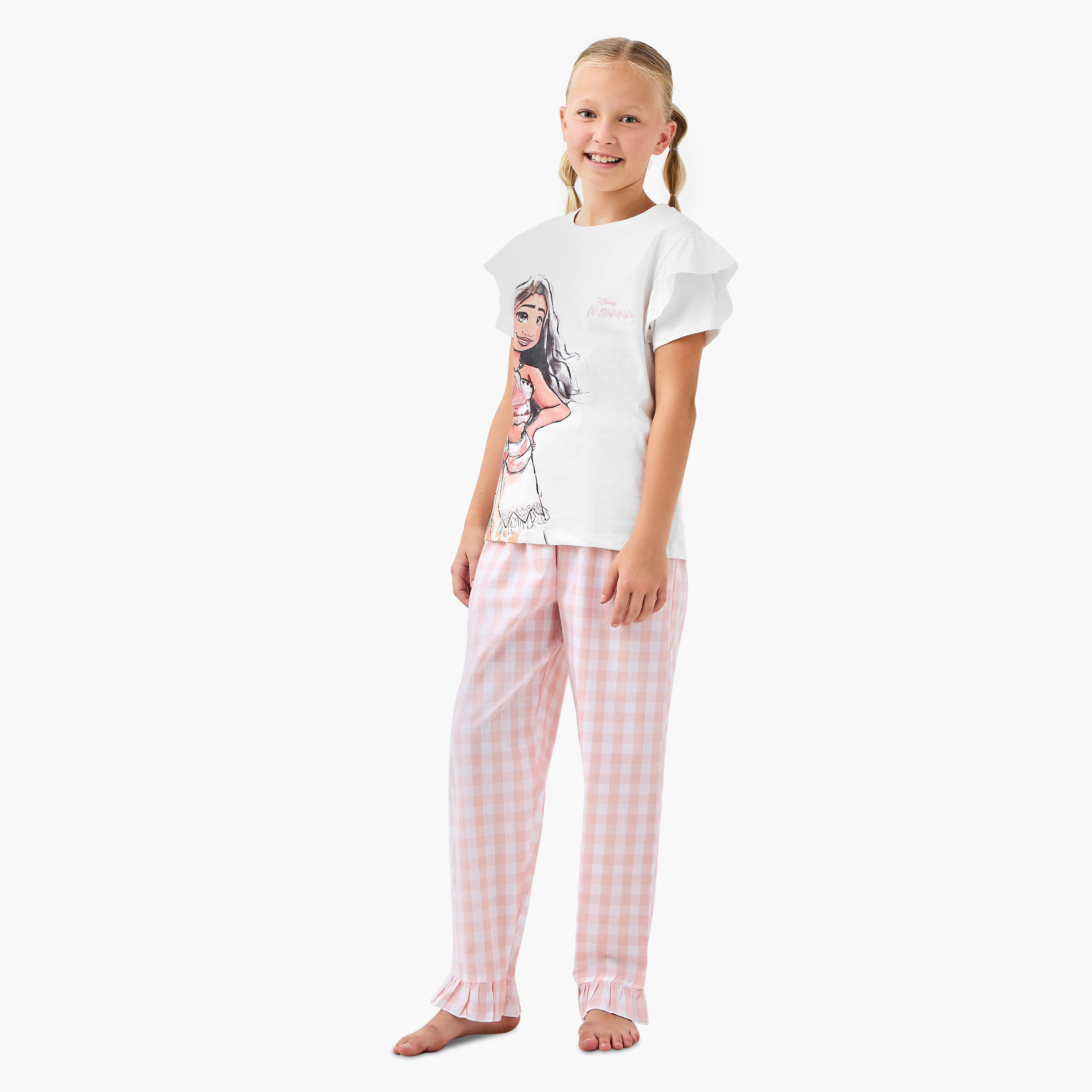 طقم تيشيرت وبيجاما مربعات بطبعات موانا من ديزني-girls-clothing-nightwear-image-1