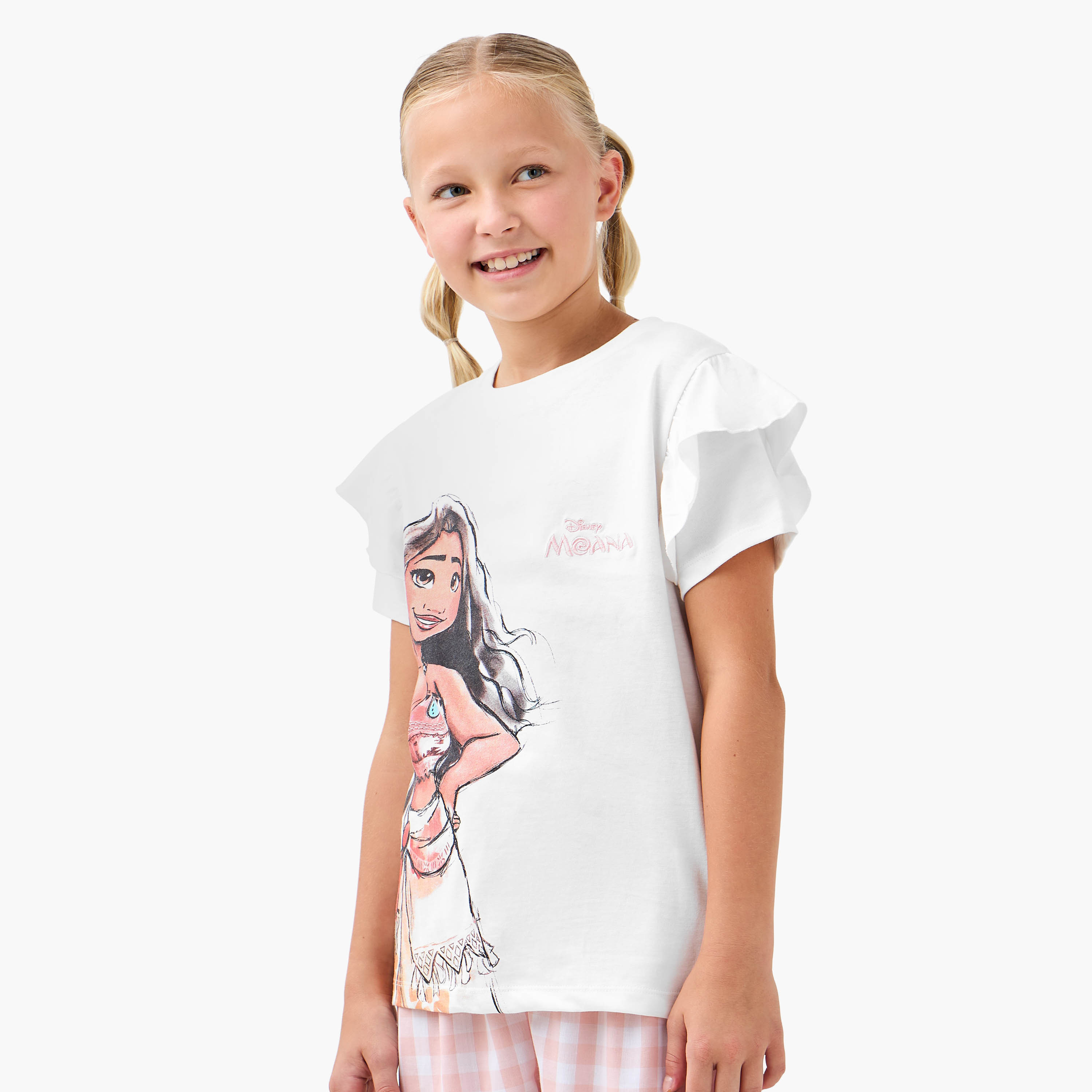 طقم تيشيرت وبيجاما مربعات بطبعات موانا من ديزني-girls-clothing-nightwear-image-2