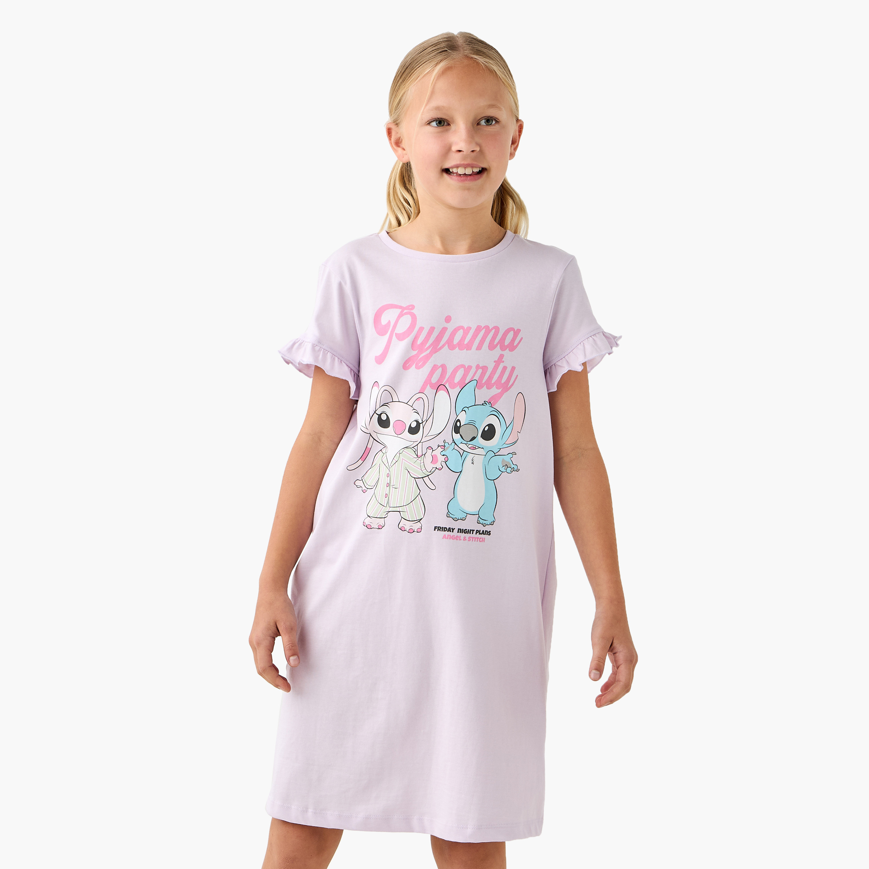Disney Angel and Stitch Print Night Dress with Ruffle Detail - Set of 2-girls-clothing-nightwear-image-2